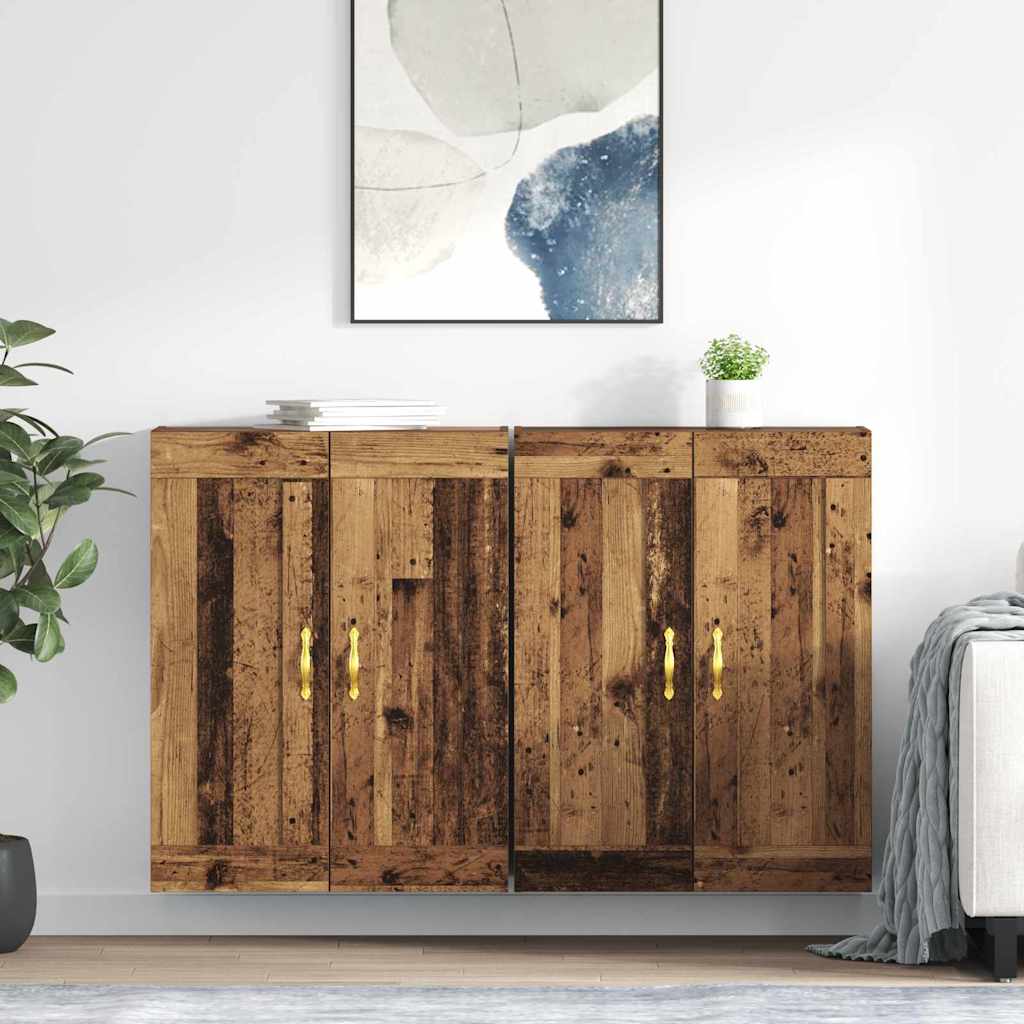 Væghængt skab Vægmonteret 2 pcs Gammelt træ 69,5 x 34 x 90 cm