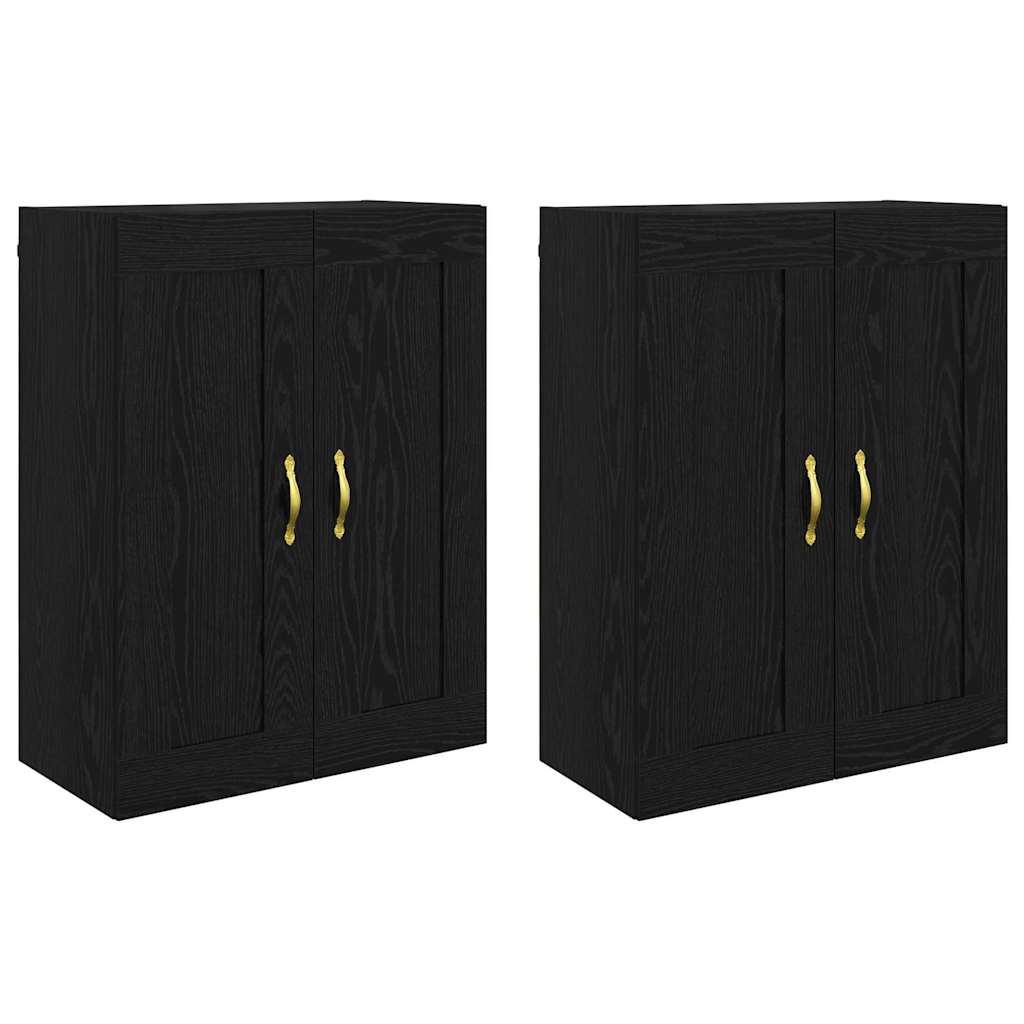 Væghængt skab 2 pcs Sort eg 69,5 x 34 x 90 cm Konstrueret træ