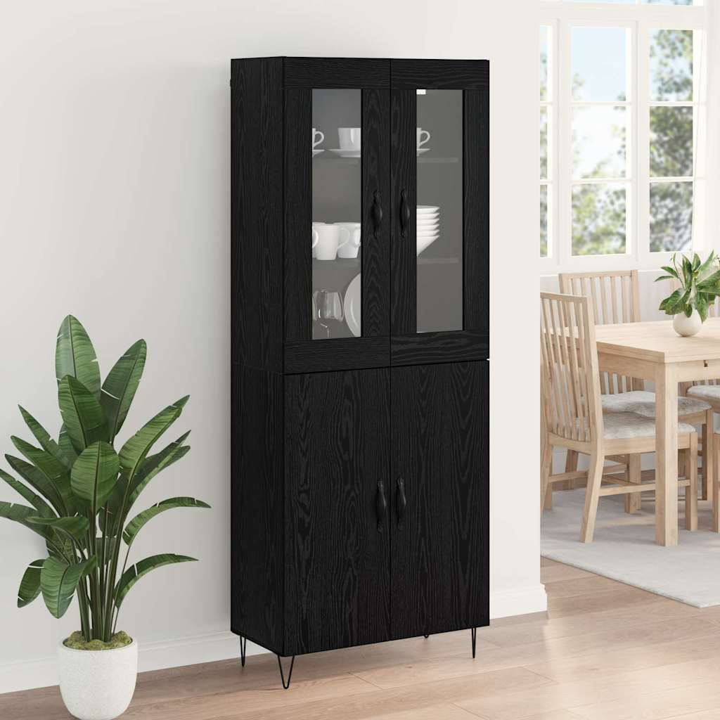 Highboard Hvid og Sort Eg 69,5 x 34 x 180 cm Konstrueret træ