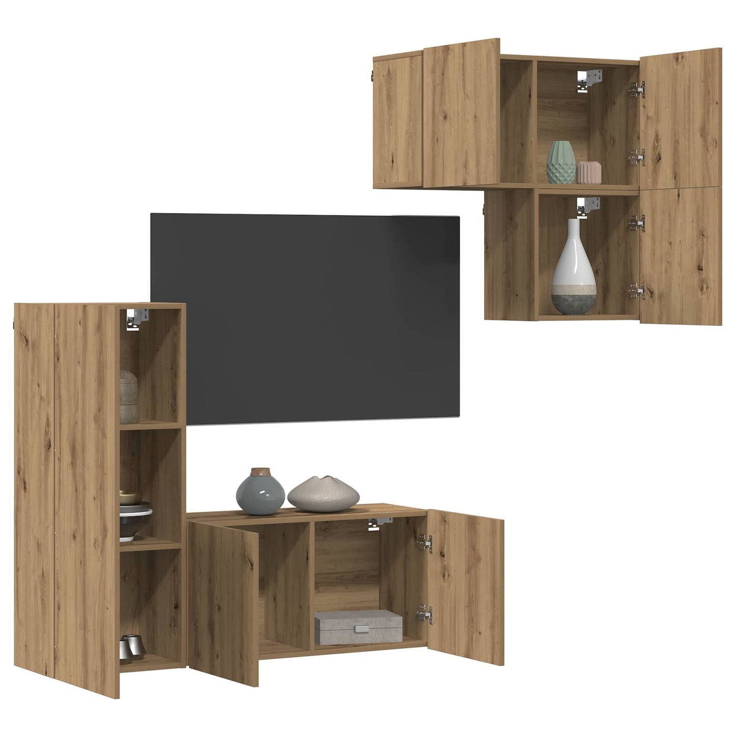 TV-skab 4 pcs Artisan Egetræ Konstrueret træ