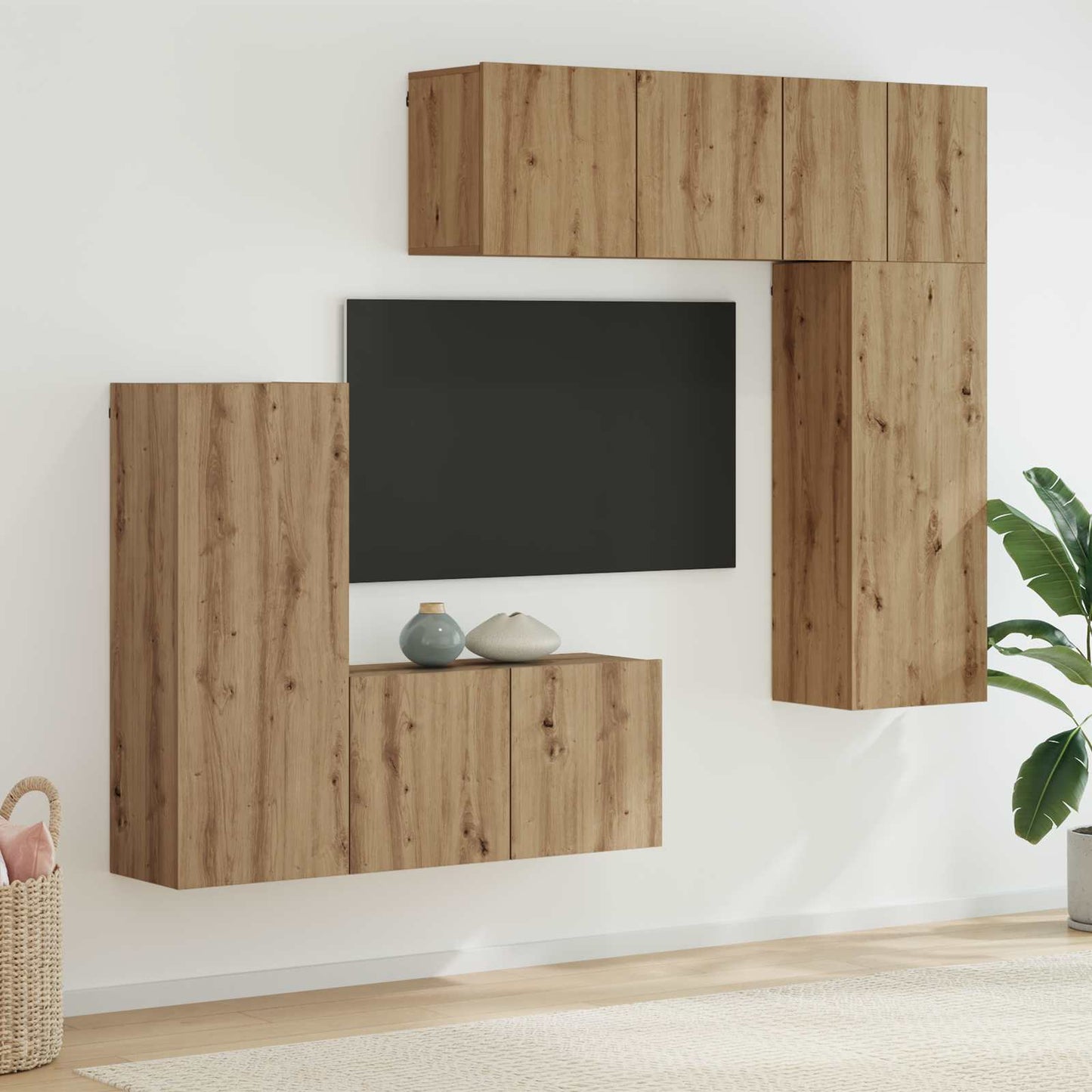 TV Væg Enhed 5 pcs Artisan Egetræ Konstrueret træ