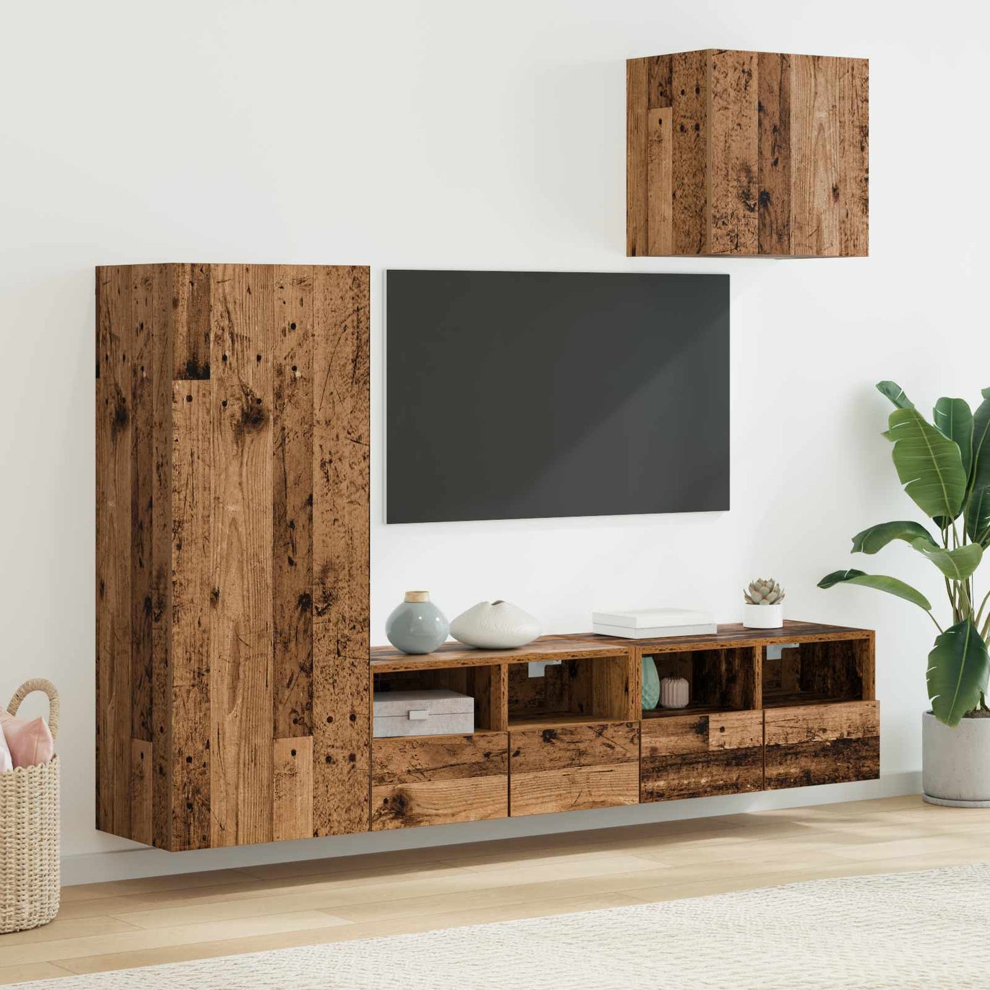 TV Vægmonteringer 4 pcs Gammelt træ Konstrueret træ