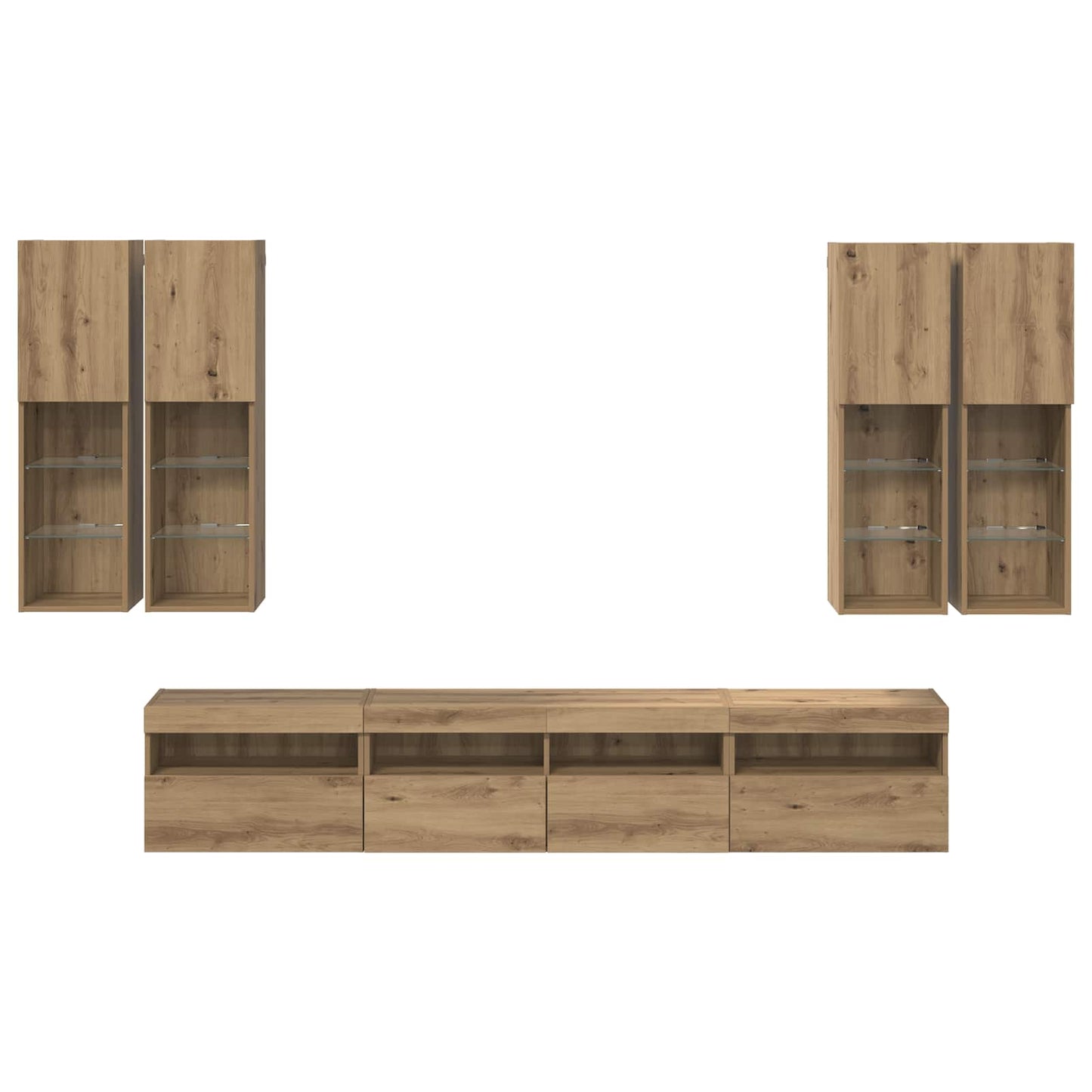 TV Væghængt Skabssæt med LED-lys 7 pcs artisan eg