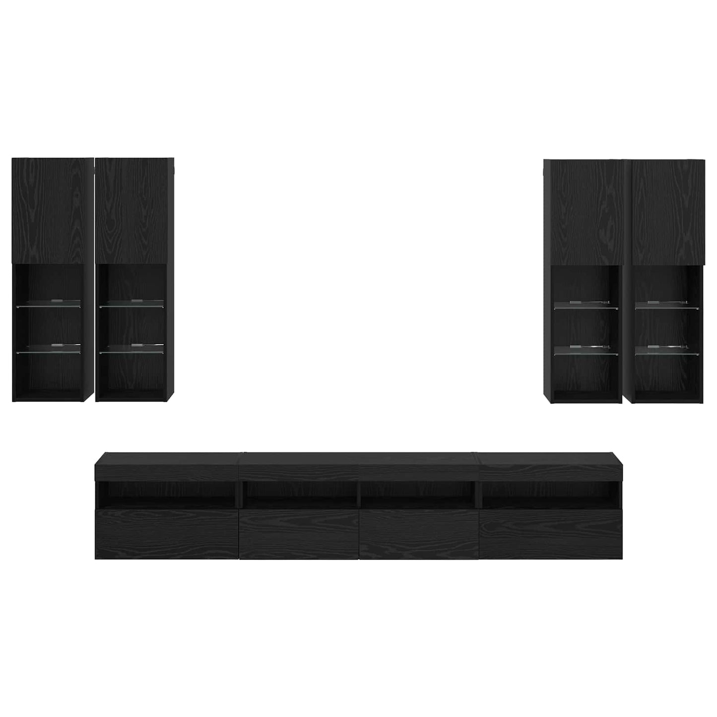 TV Væghængt Skabssæt med LED-lys 7 pcs Sort eg 100 x 30 x 40 cm