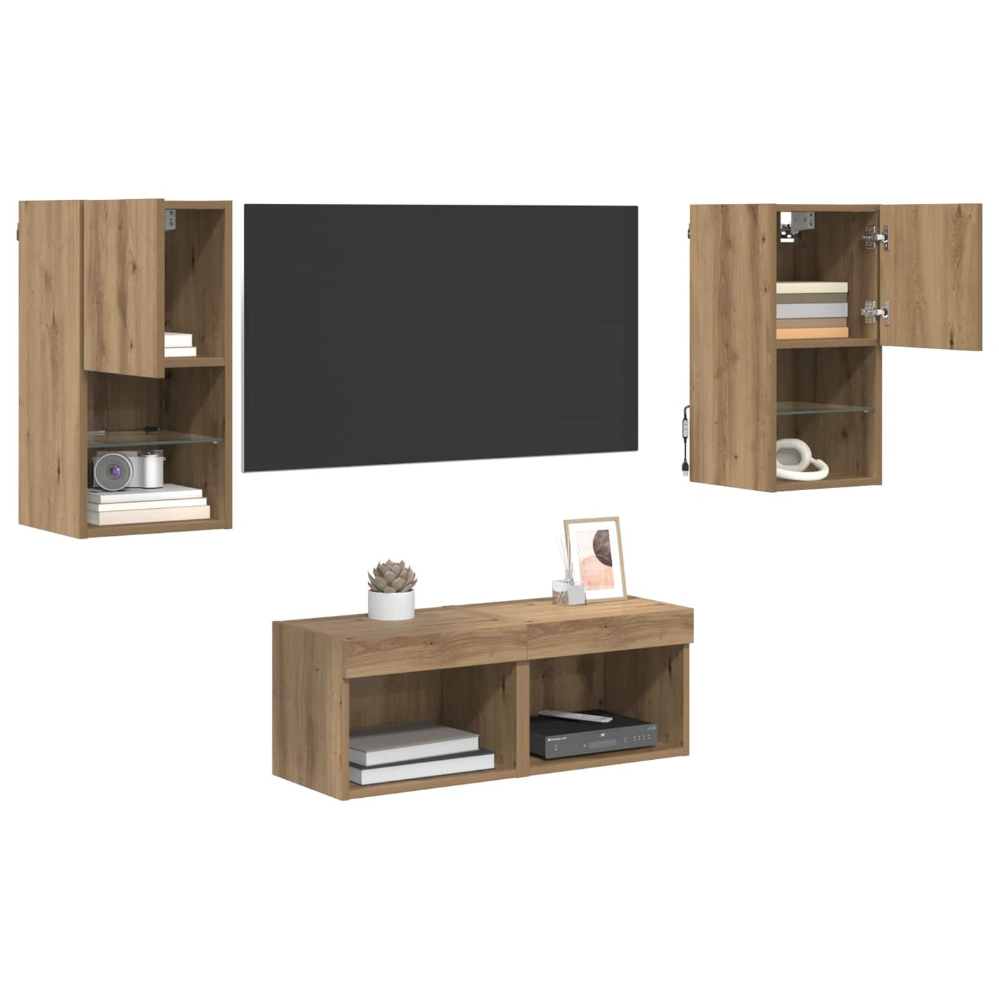 TV Væghylder 4 pcs Artisan Egetræ Konstrueret træ