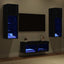 TV Væghylder med LED -strimmellys 4 pcs Sort eg Konstrueret træ