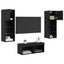 TV Væghylder med LED -strimmellys 4 pcs Sort eg Konstrueret træ