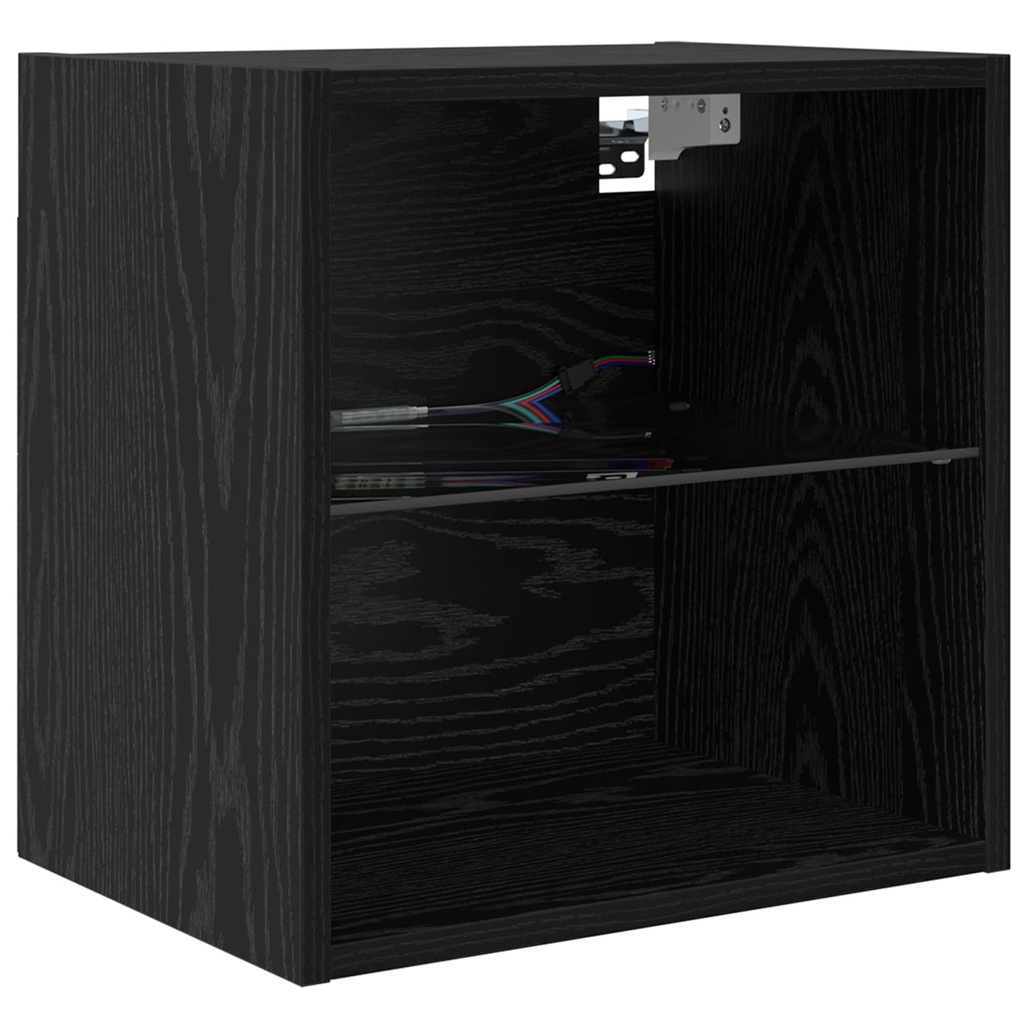 TV-skab med LED -strimmellys med skuffe 8 pcs Sort eg Glas