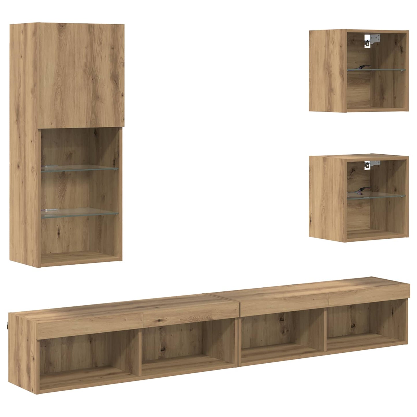 TV vægenheder med LED 5 pcs Artisan Egetræ 100 x 30 x 30 cm