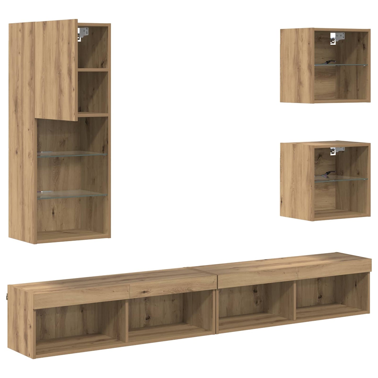 TV vægenheder med LED 5 pcs Artisan Egetræ 100 x 30 x 30 cm