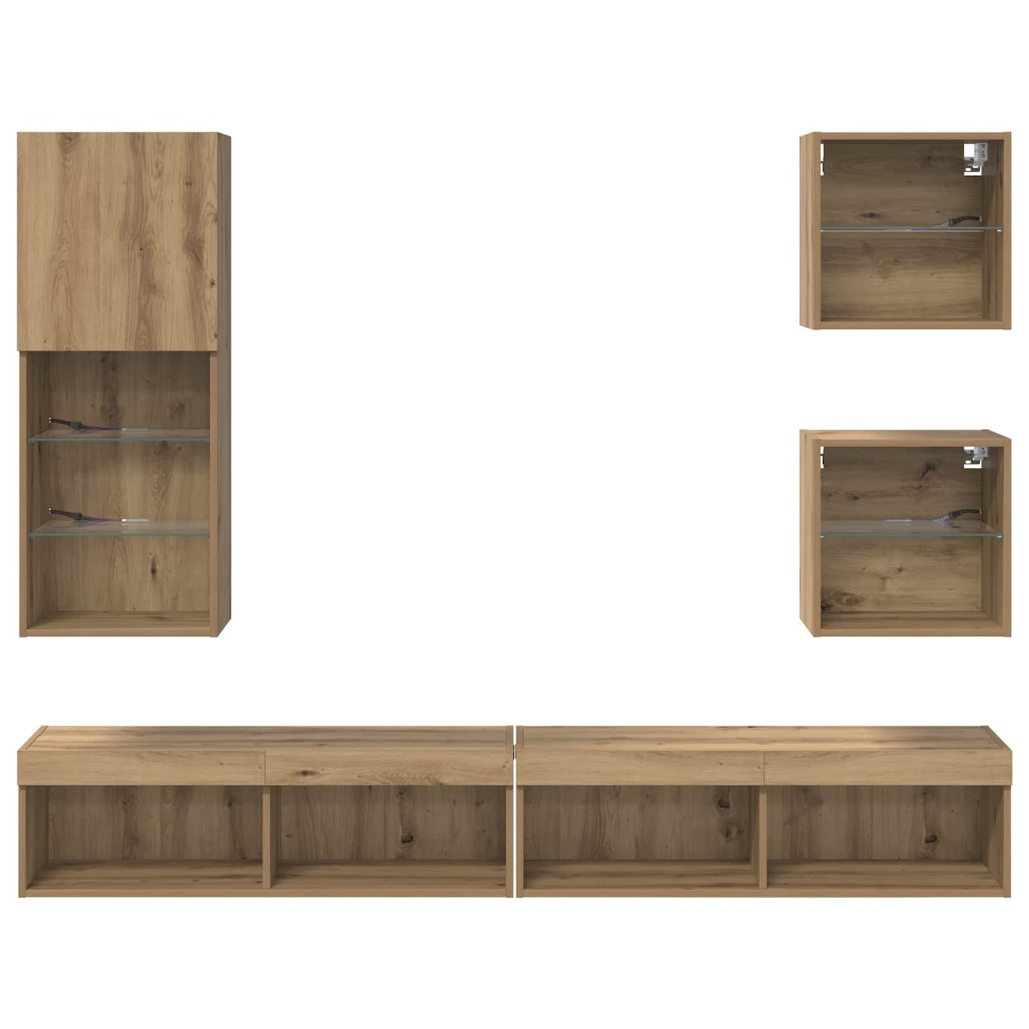 TV vægenheder med LED 5 pcs Artisan Egetræ 100 x 30 x 30 cm