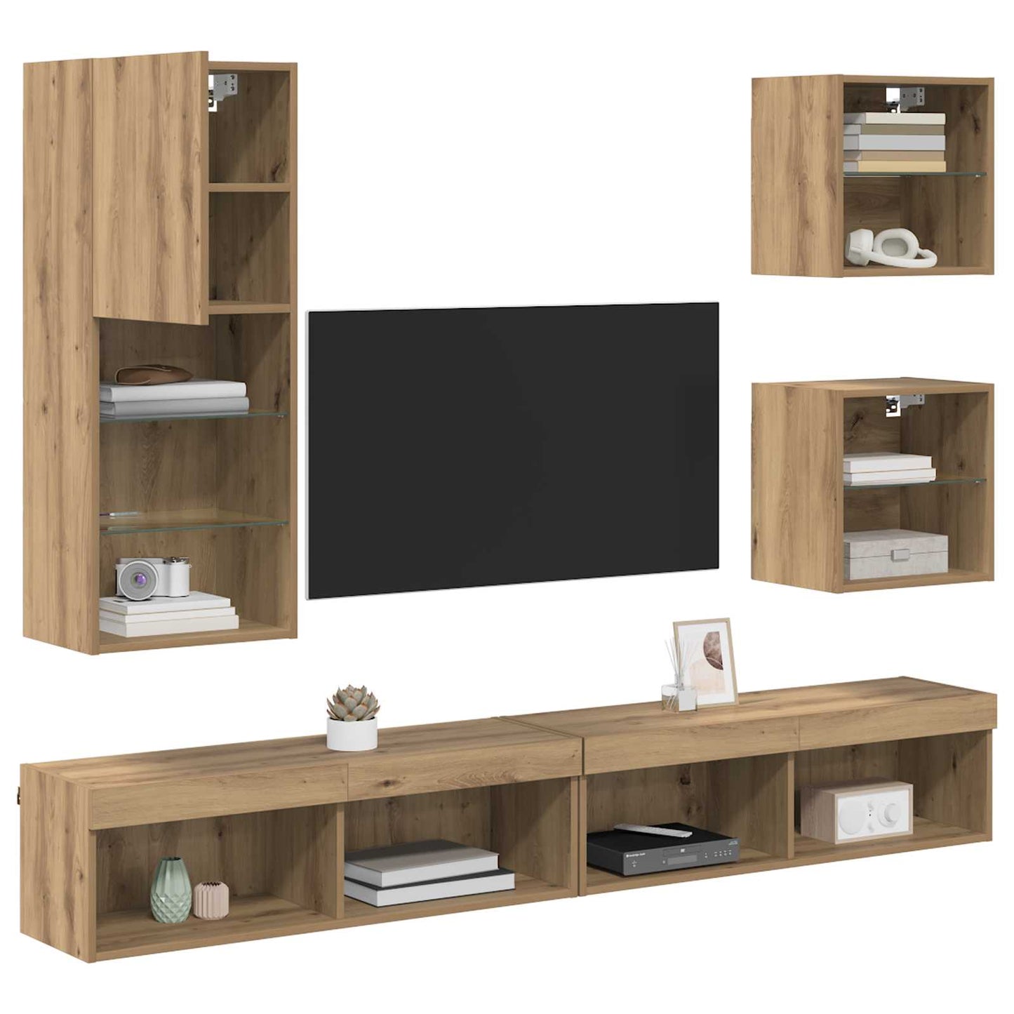 TV vægenheder med LED 5 pcs Artisan Egetræ 100 x 30 x 30 cm