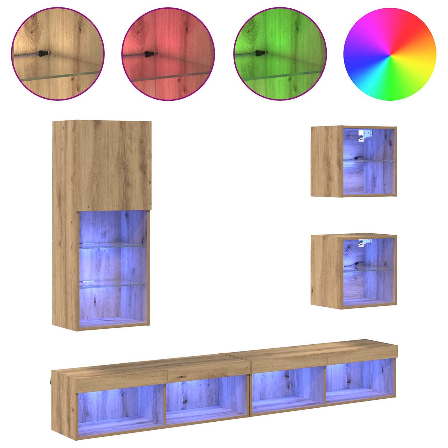 TV vægenheder med LED 5 pcs Artisan Egetræ 100 x 30 x 30 cm