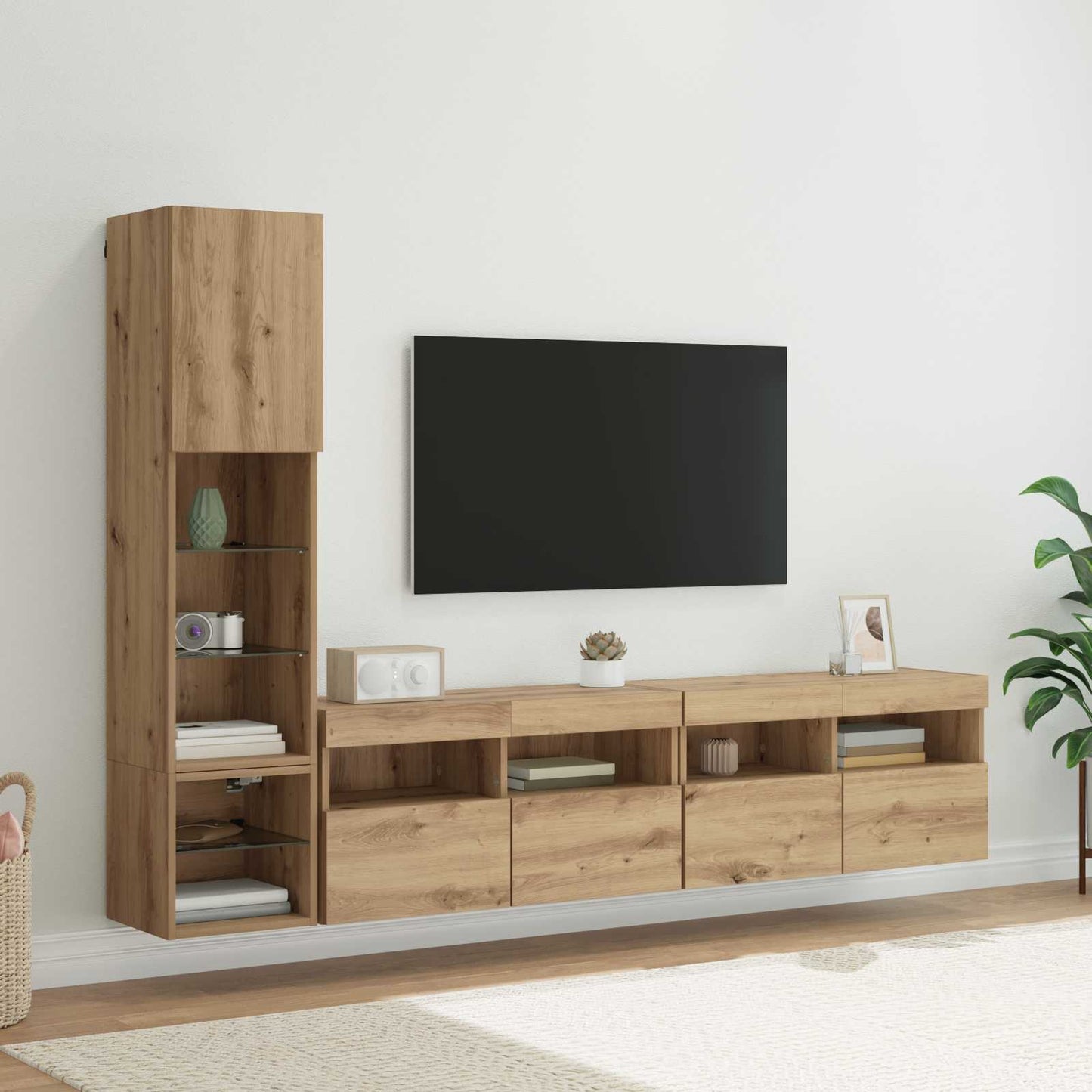 TV Væg Enhed 4 pcs Artisan Egetræ Konstrueret træ