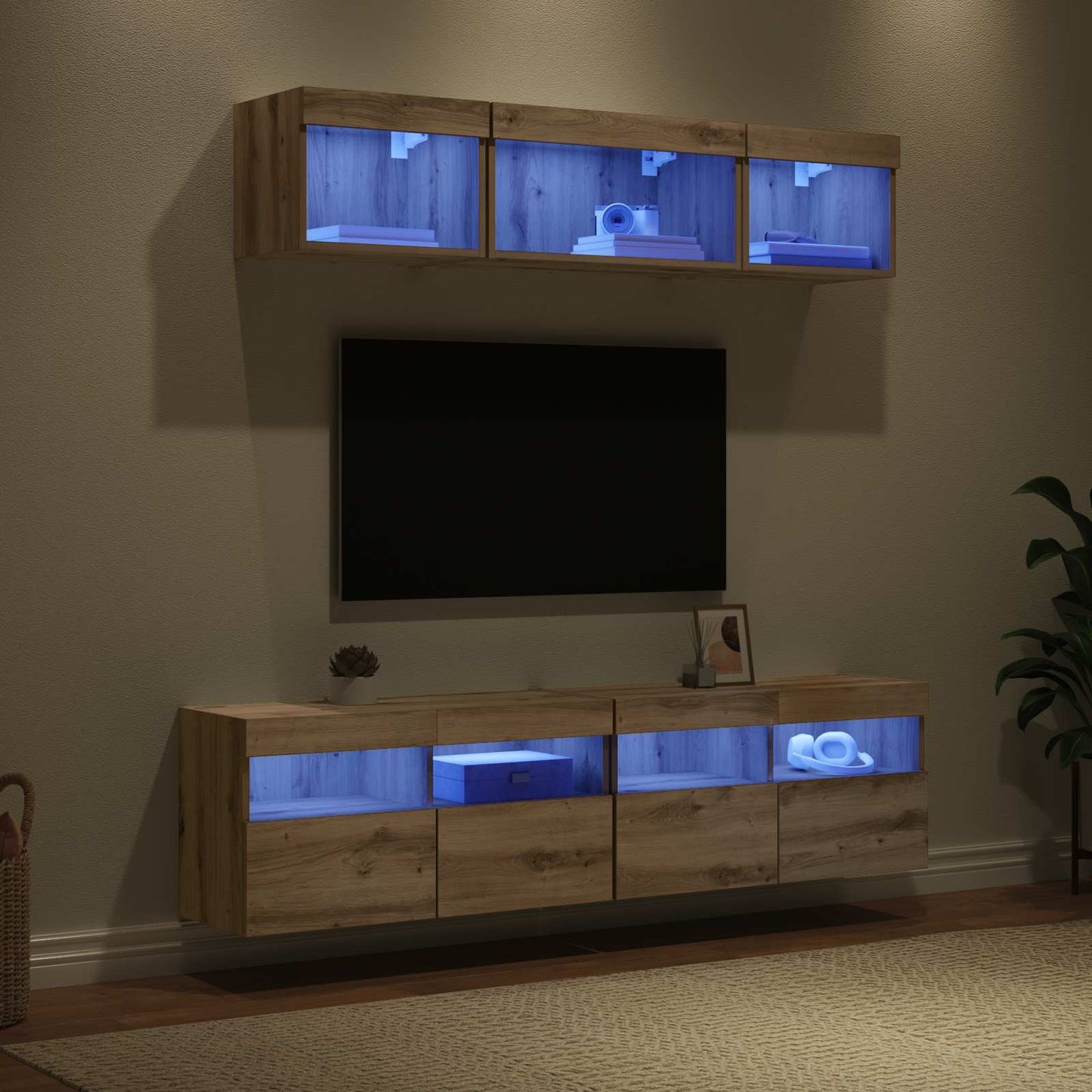 TV vægenheder med LED 5 pcs Artisan Egetræ Konstrueret træ