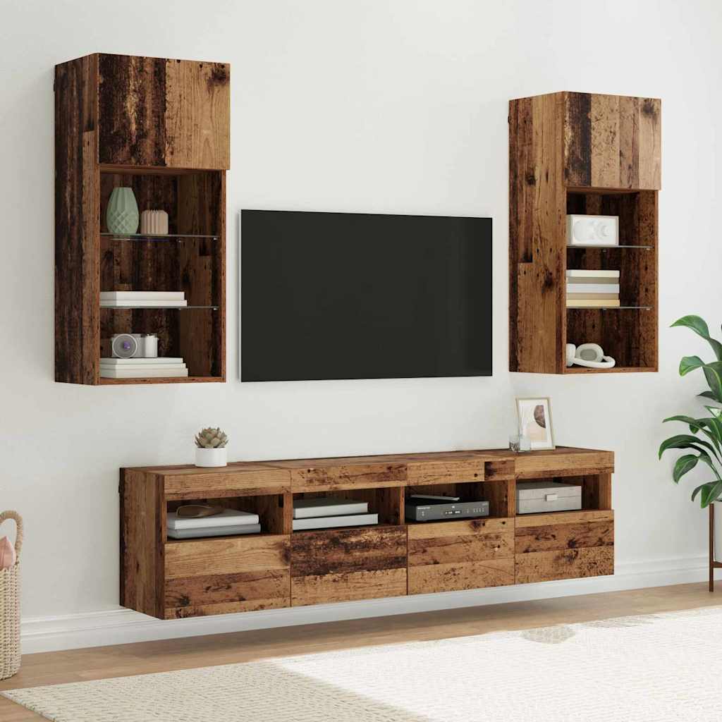 TV vægenheder med LED 5 pcs Gammelt træ 40,5 x 30 x 90 cm