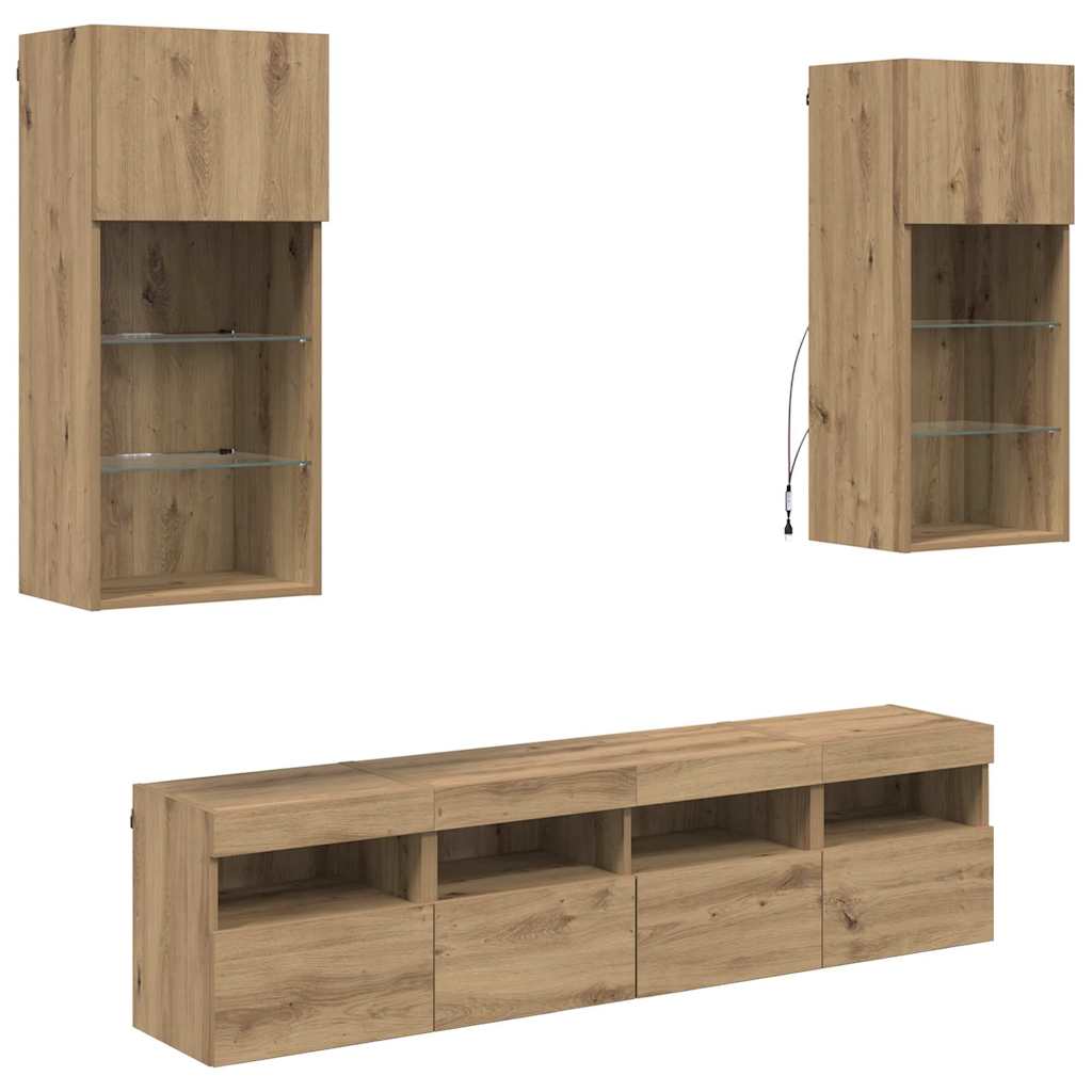 TV vægenheder med LED 5 pcs Artisan Egetræ Konstrueret træ