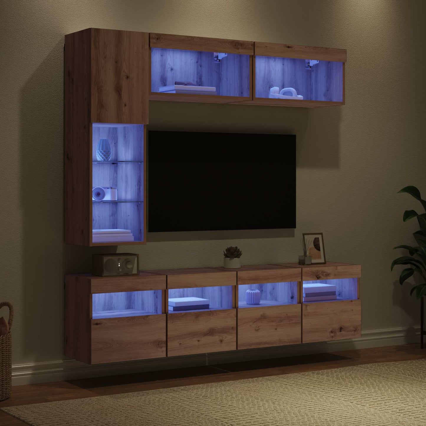 TV-skab 7 pcs Artisan Egetræ Konstrueret træ