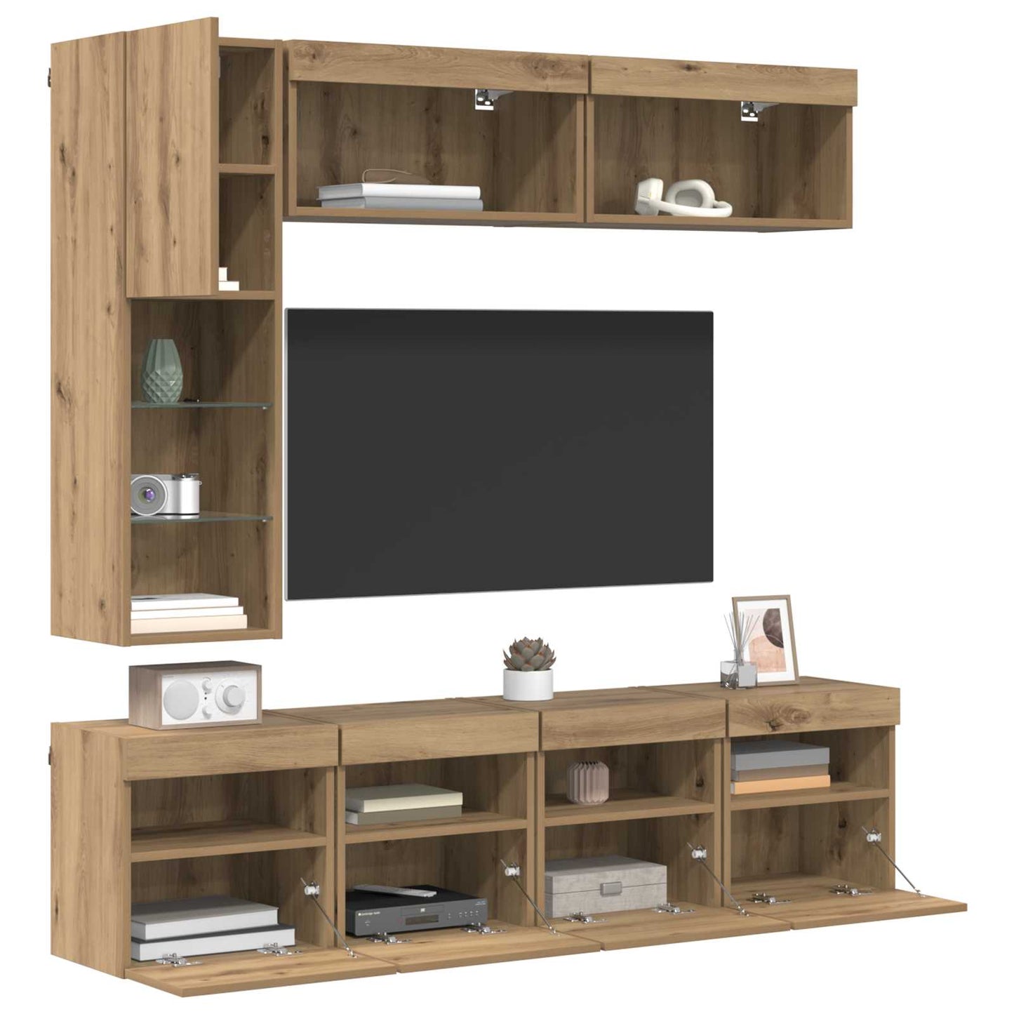 TV-skab 7 pcs Artisan Egetræ Konstrueret træ