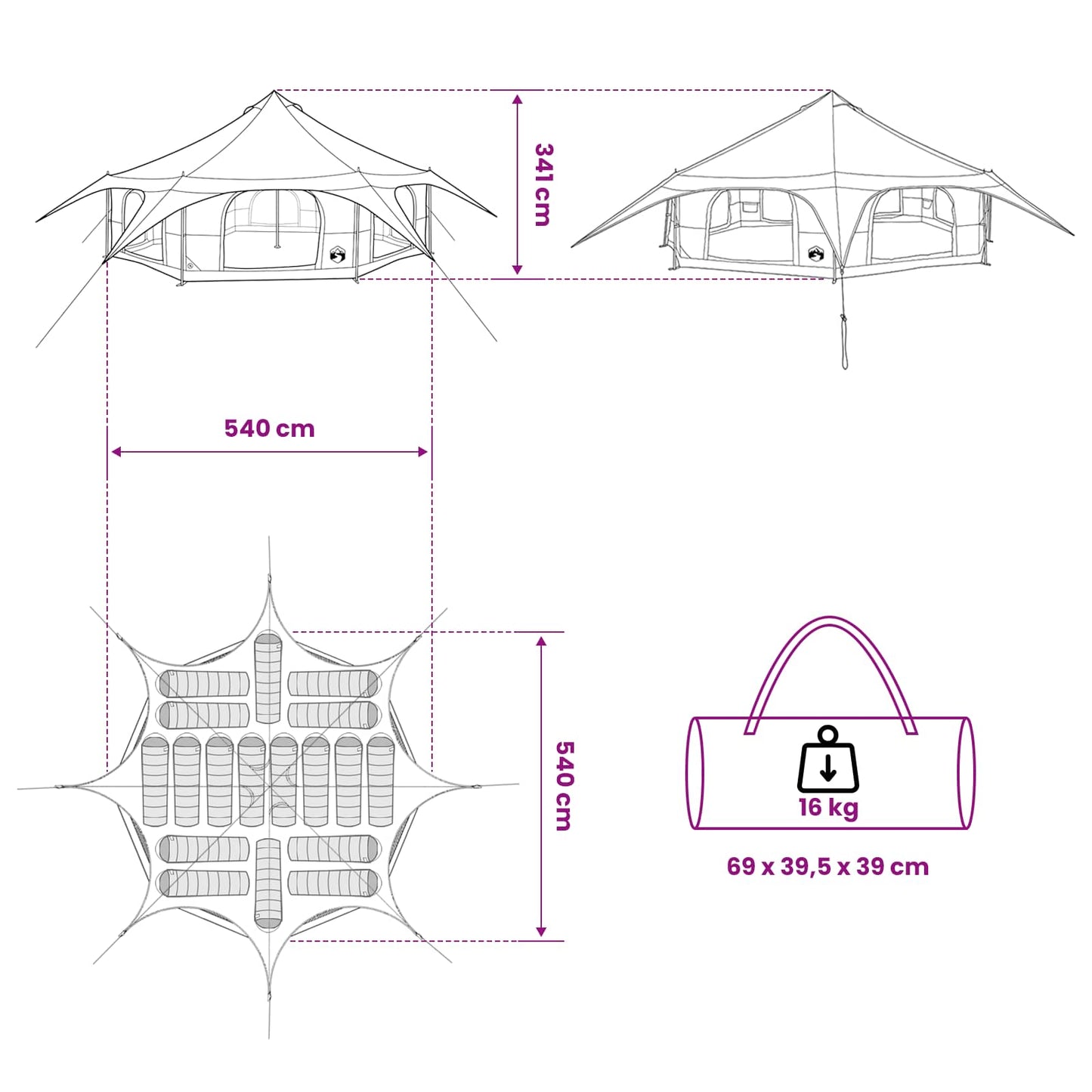 Familietelt Grøn 18-Personer 185T Polyester med PU Coating
