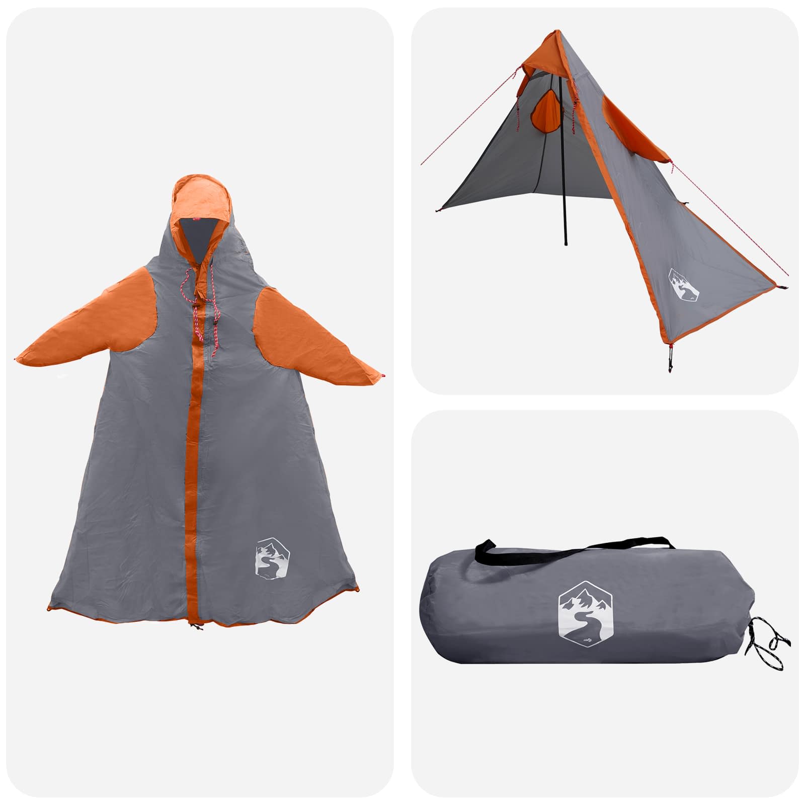 2-i-1 regnponcho med hætte Grå og orange 262 x 126 x 130 cm billede
