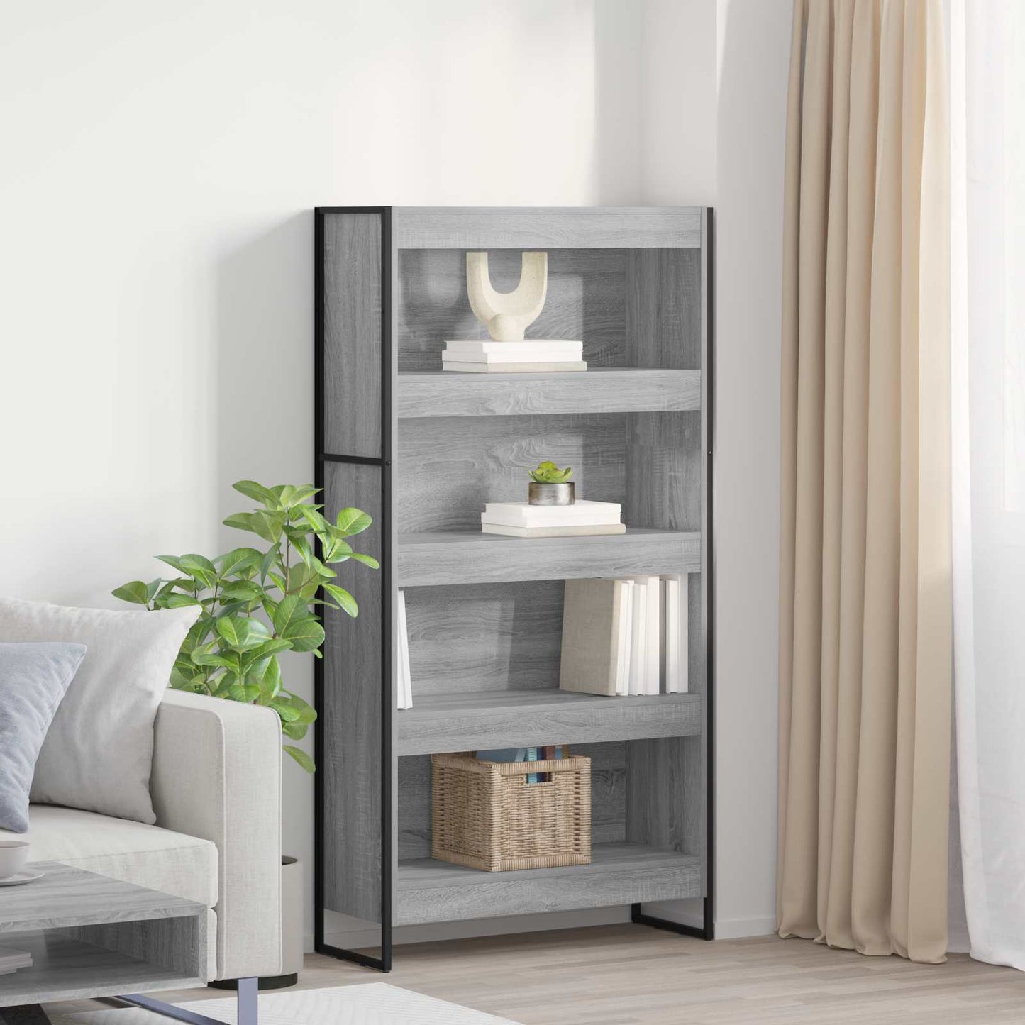 Bogskab 80 x 30 x 155 cm Konstrueret træ Grå Sonoma