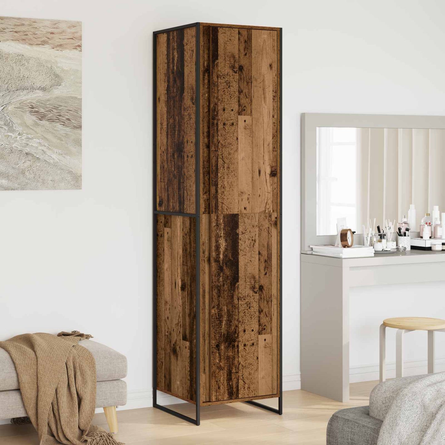 Warderobe med dør Gammelt træ 50 x 50 x 200 cm Konstrueret træ