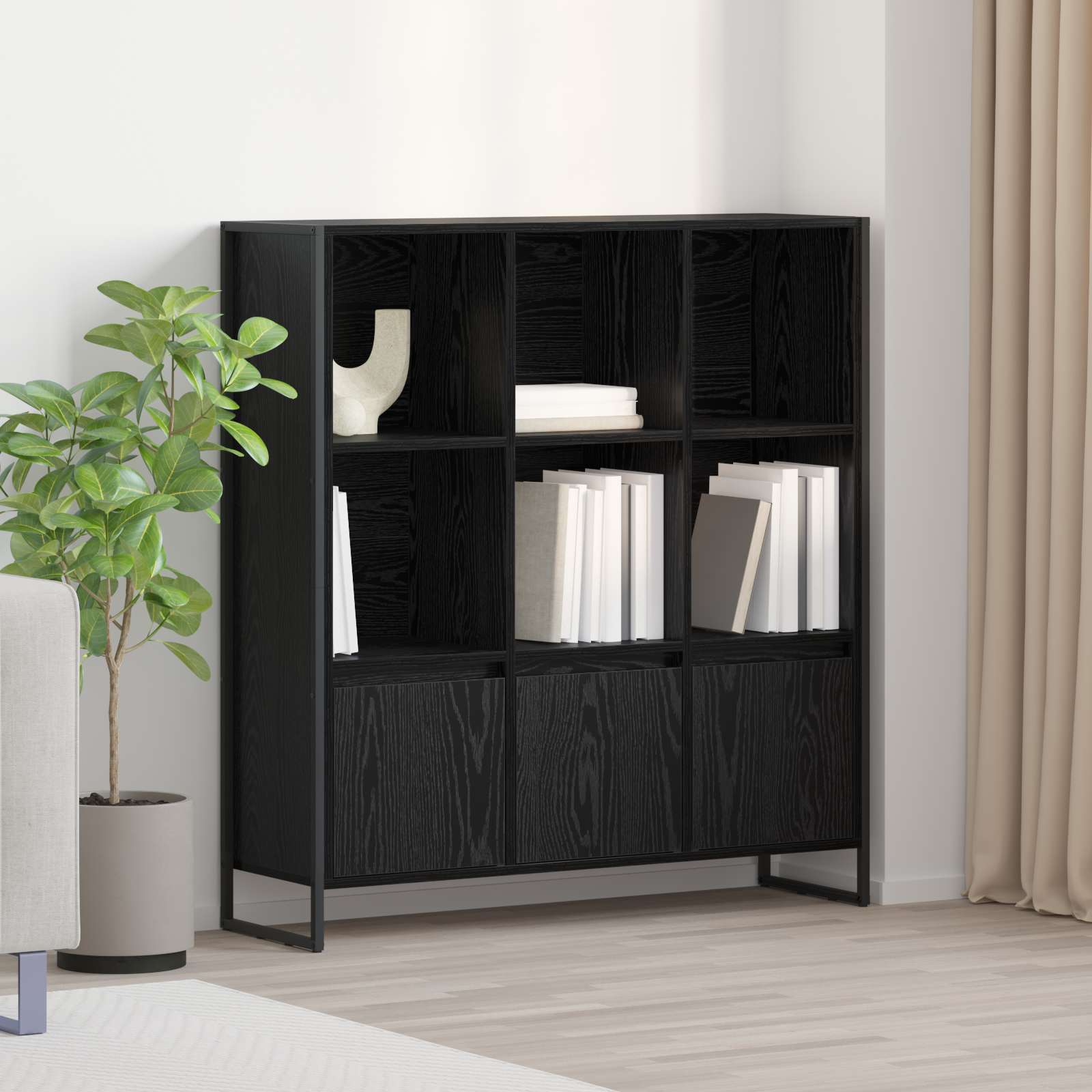 Bogskab i sort eg - 2 stk, 99,5 × 30 × 108 cm, konstrueret træ