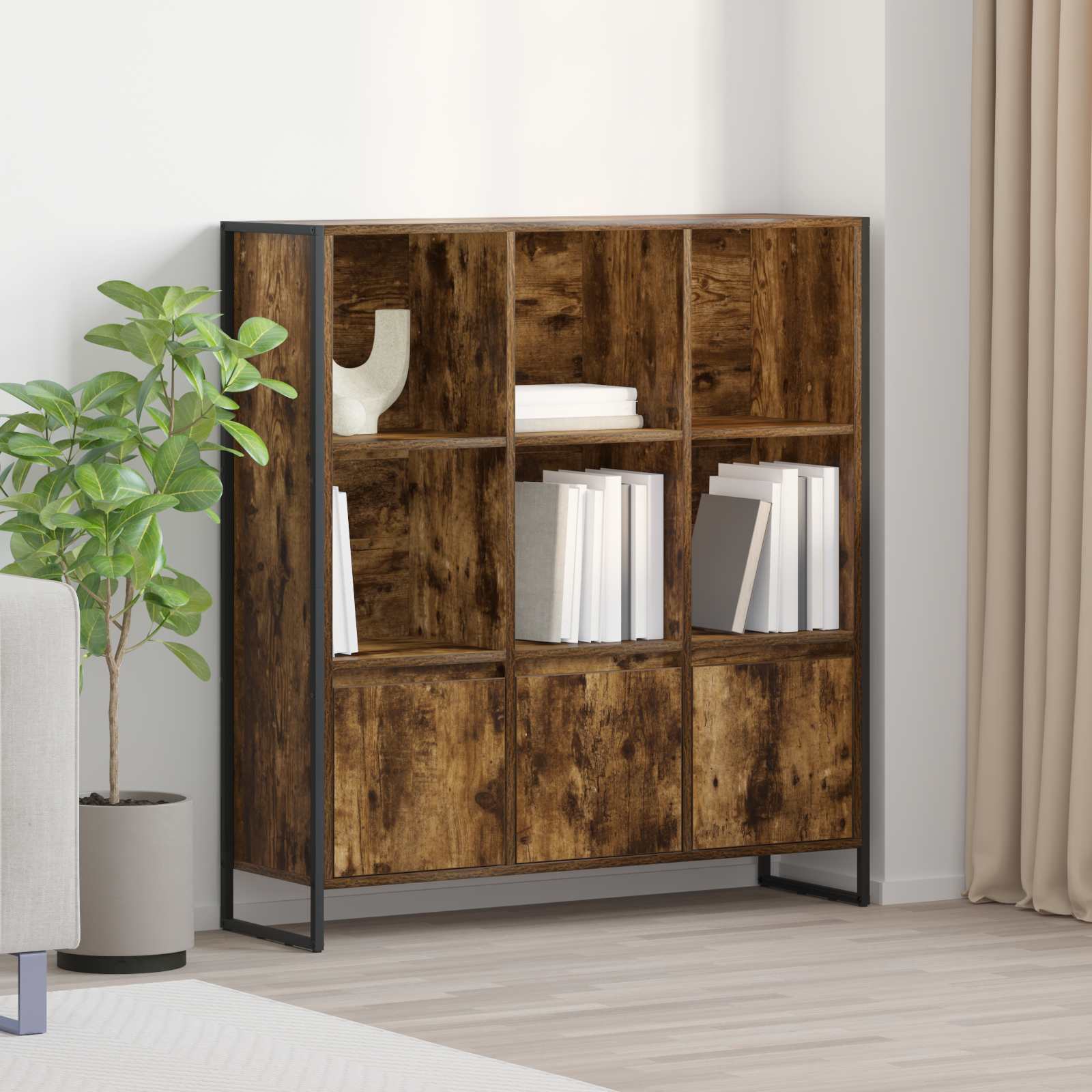 Bogskab - 2 stk i røget eg, 99,5 × 30 × 108 cm, konstrueret træ