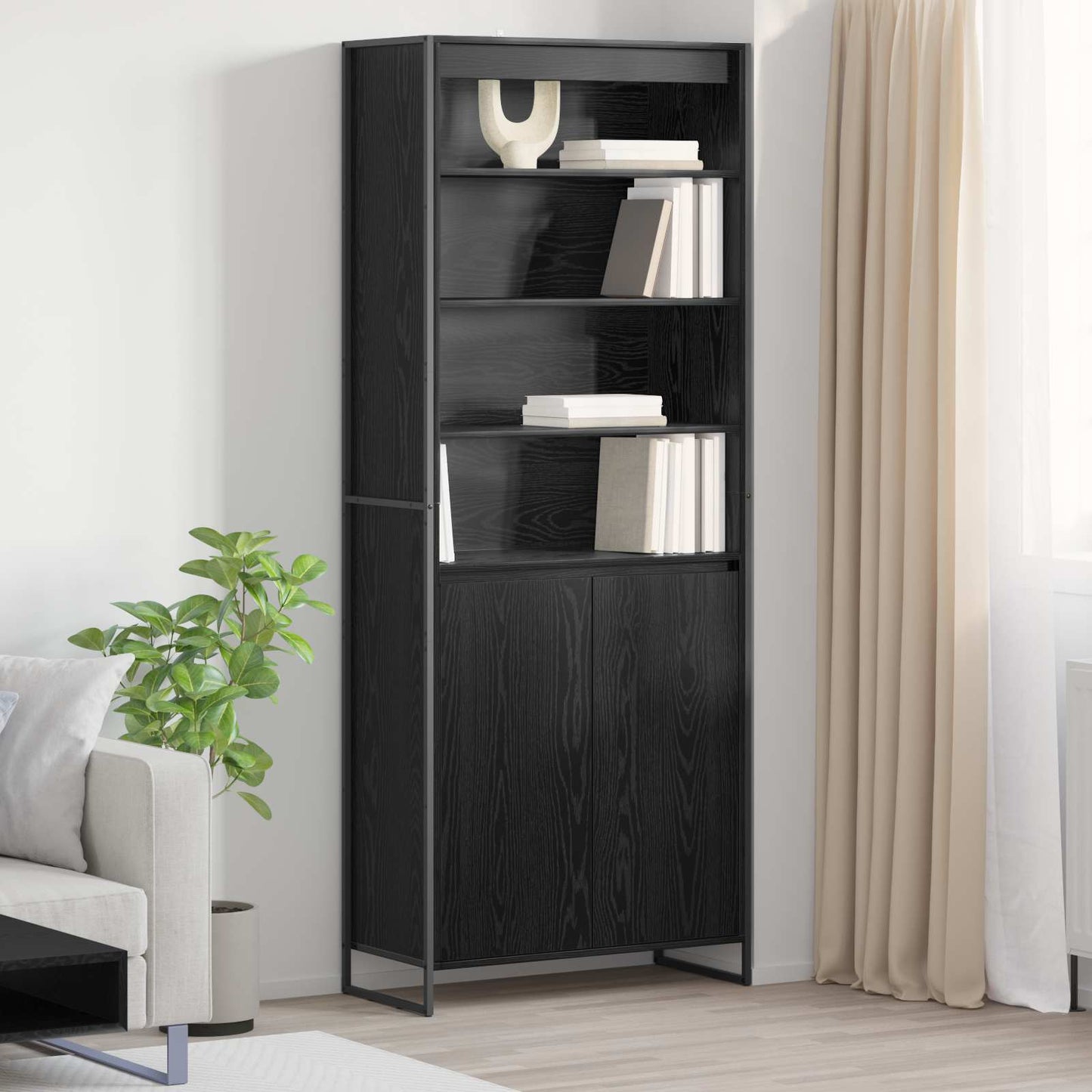 Høje Skabe Sort eg 79 x 36 x 200 cm Konstrueret træ
