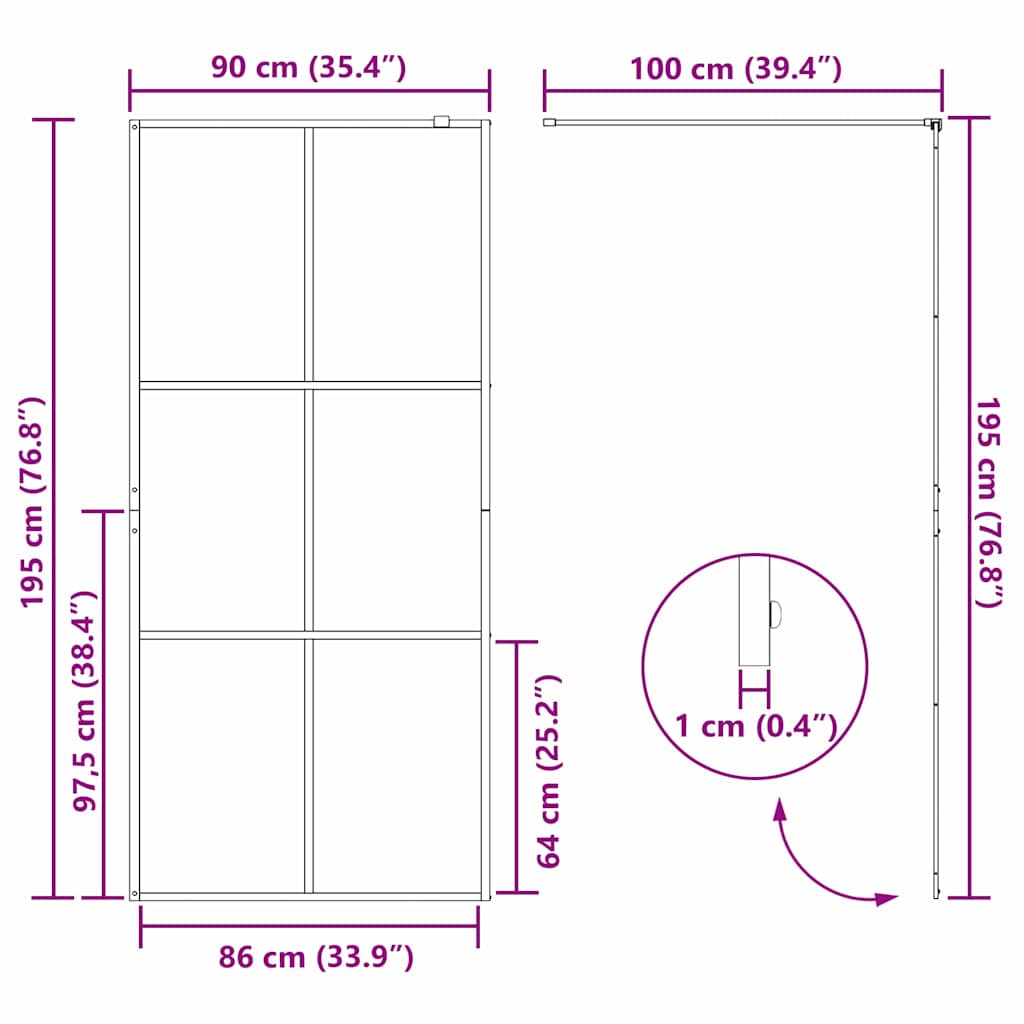 Walk-in brusevæg Sort 90 x 195 cm hærdet glas