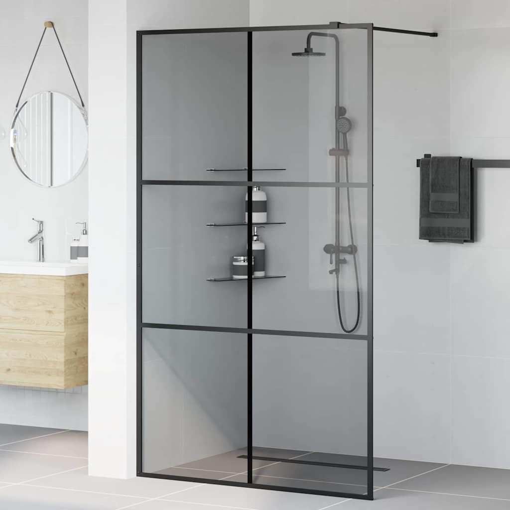 Walk-in brusevæg Sort 115 x 195 cm hærdet glas