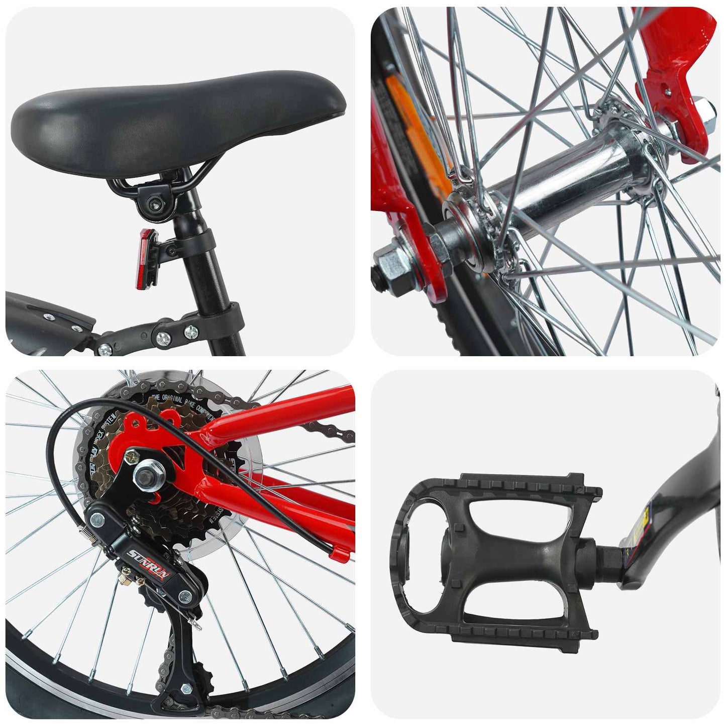 Børnecykel 20 tommer 6-Speed til børn i alderen 6-11 år Rød