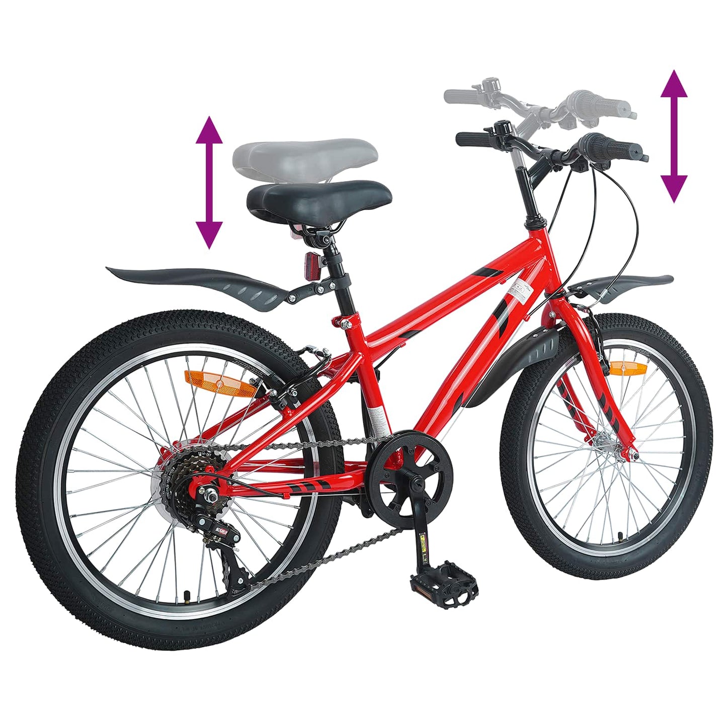 Børnecykel 20 tommer 6-Speed til børn i alderen 6-11 år Rød