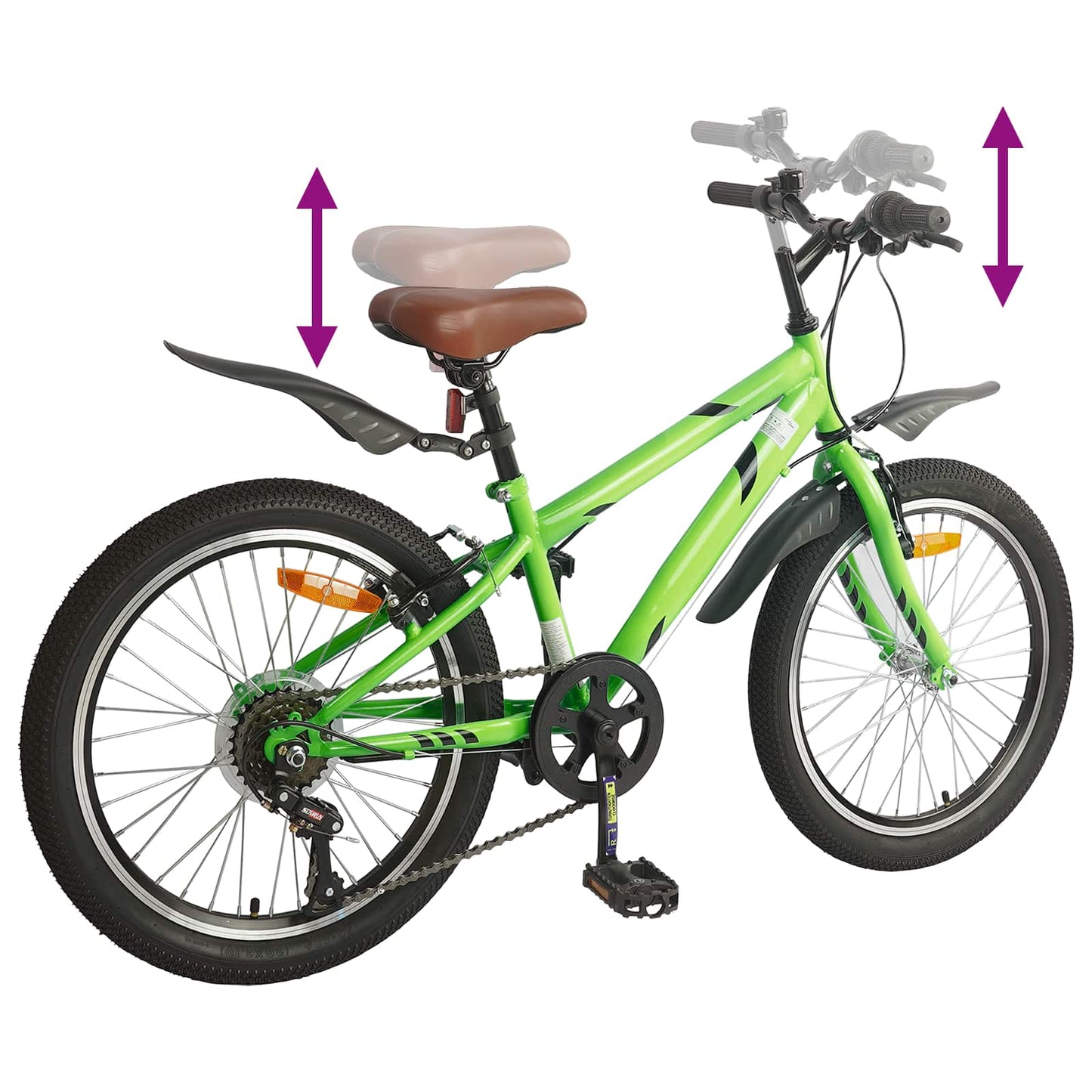 Børnecykel 20 tommer 6-Speed til børn i alderen 6-11 år Grøn