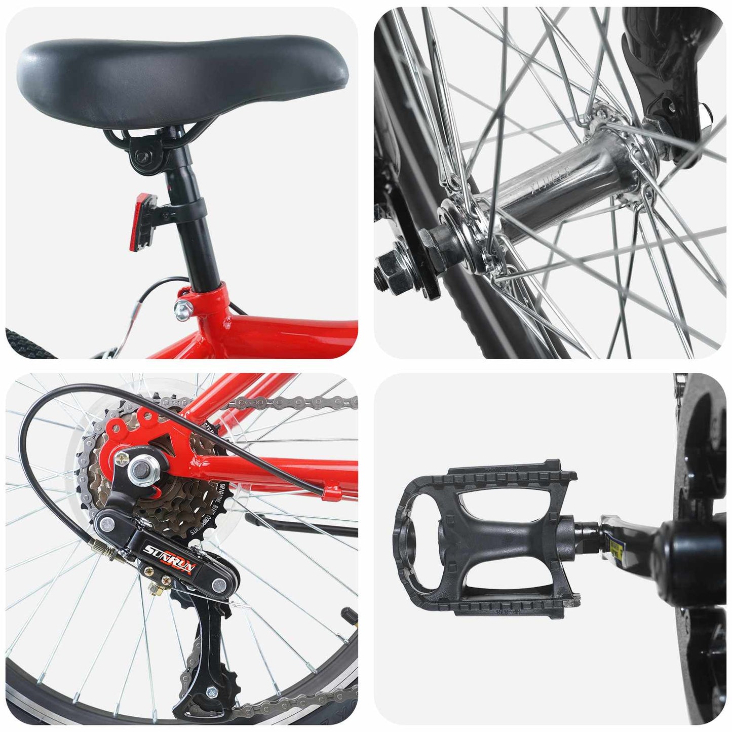 Børnecykel 20 tommer 6-Speed til børn i alderen 6-11 år Rød