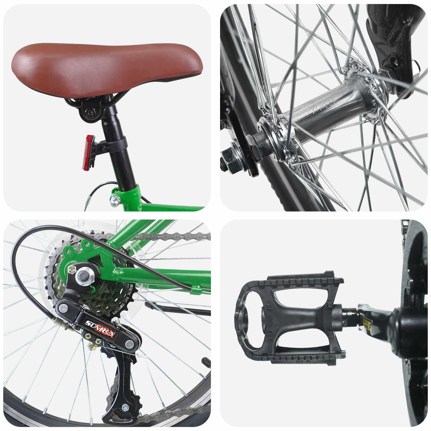 Børnecykel 20 tommer 6-Speed til børn i alderen 6-11 år Grøn