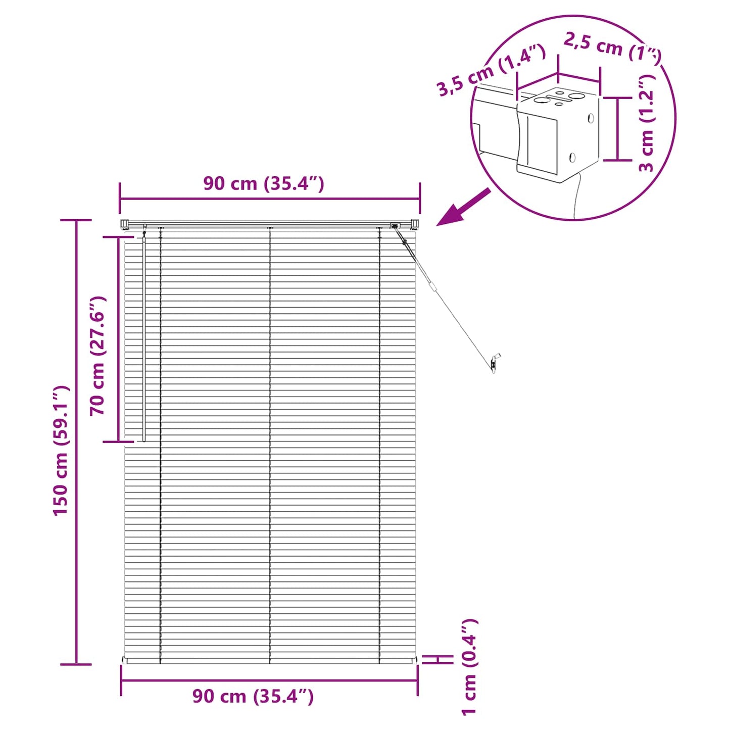 Persienner Hvid 150 x 90 cm 25 mm PVC