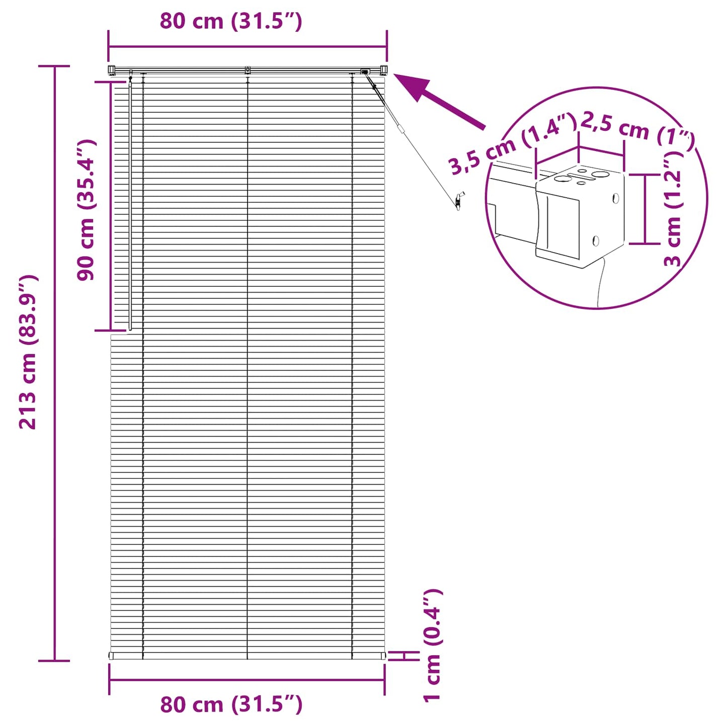 Persienner Hvid 213 x 80 cm 25 mm PVC