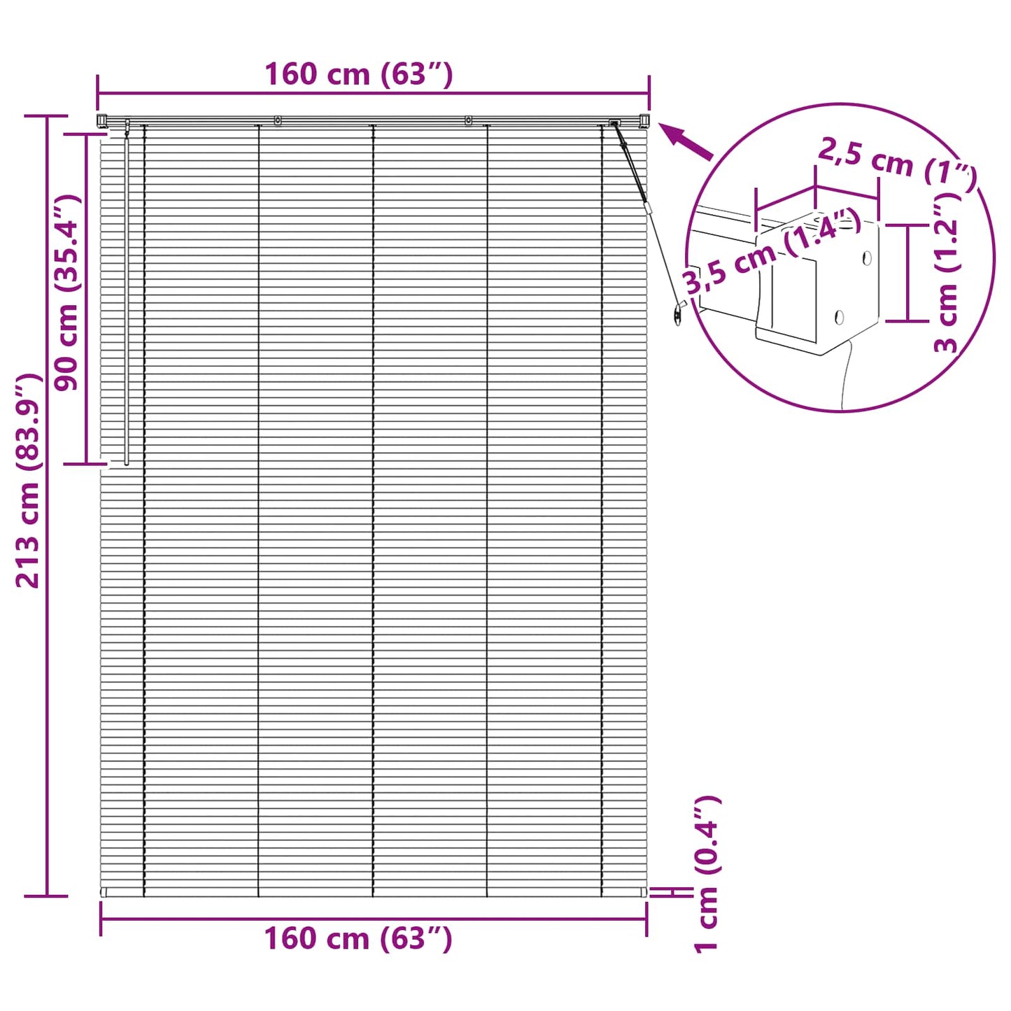 Persienner Hvid 213 x 160 cm 25 mm PVC