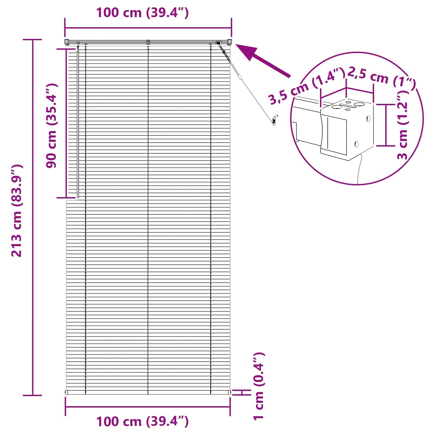 Persienner Sort 213 x 100 cm 25 mm PVC
