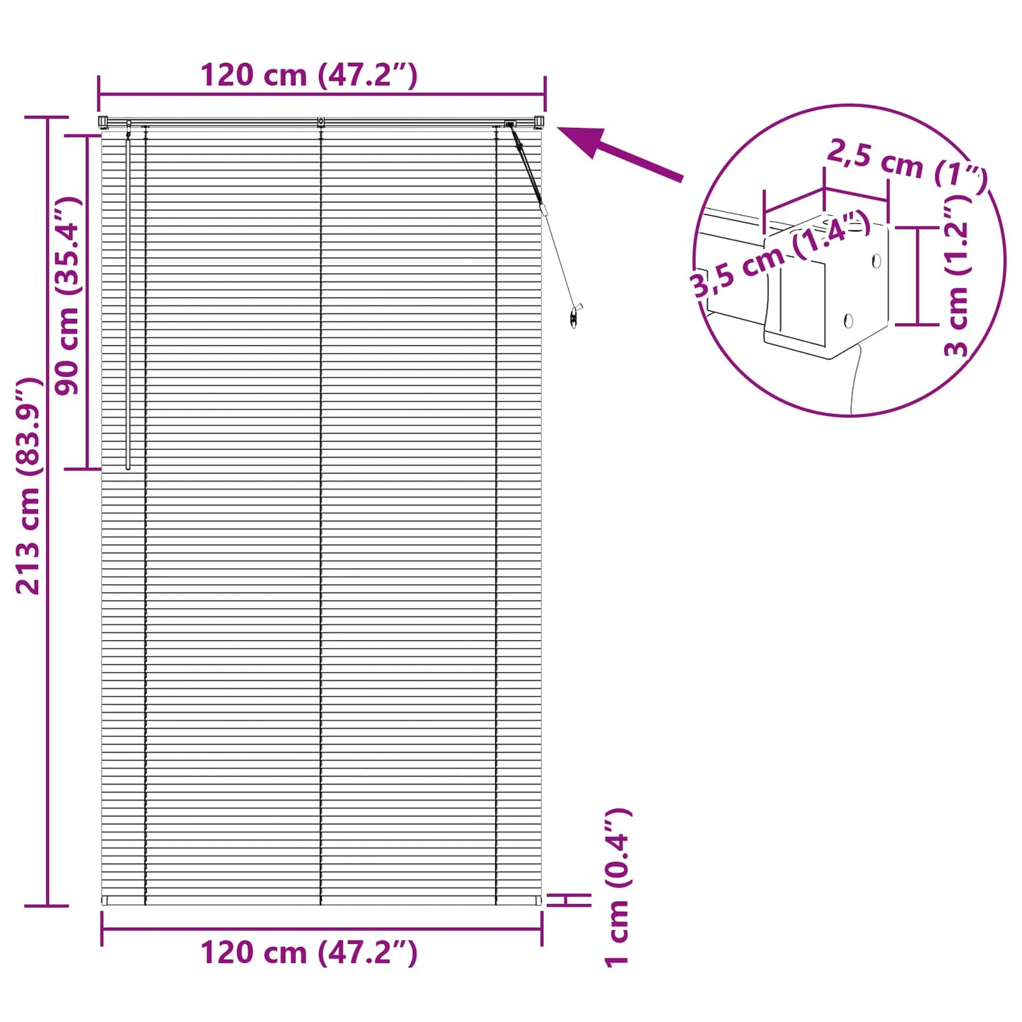 Persienner Sort 213 x 120 cm 25 mm PVC
