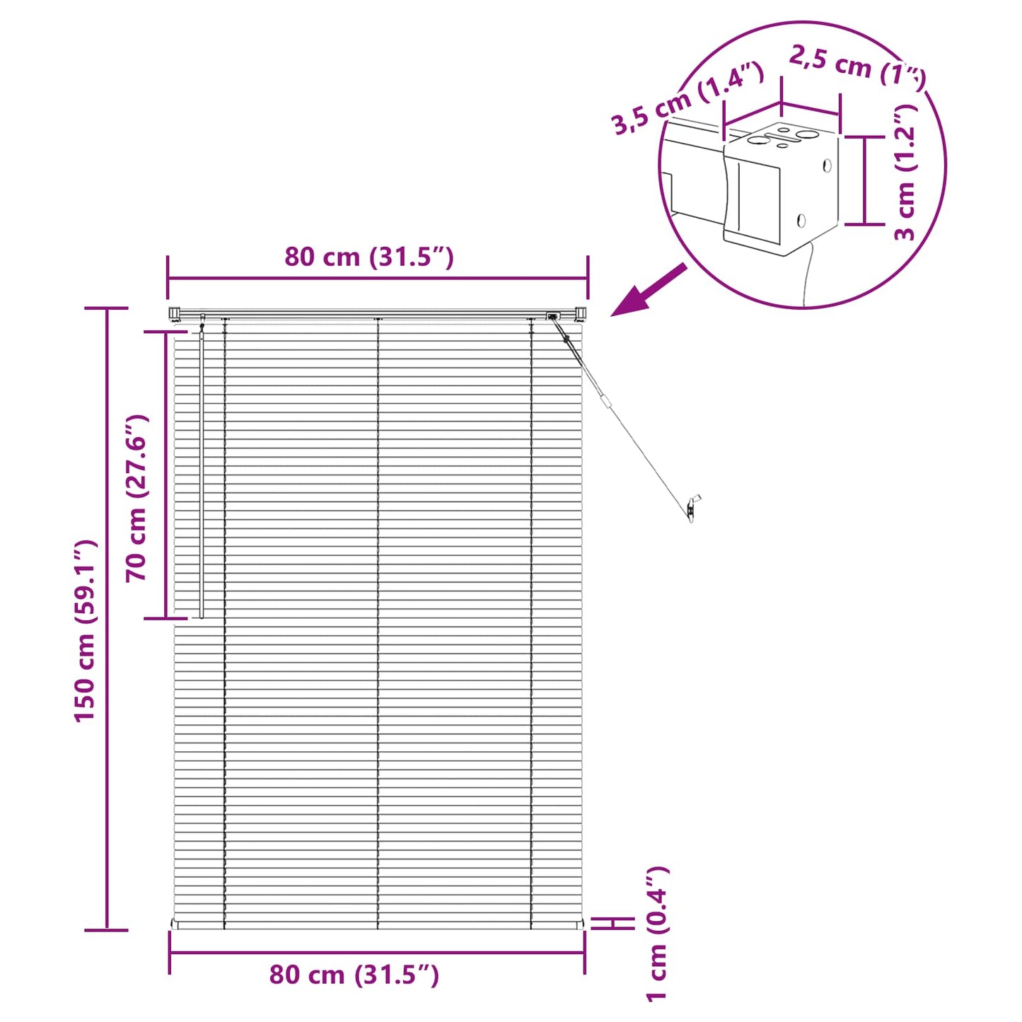 Persienner Lys Brun med Mønster 150 x 80 cm 25 mm PVC