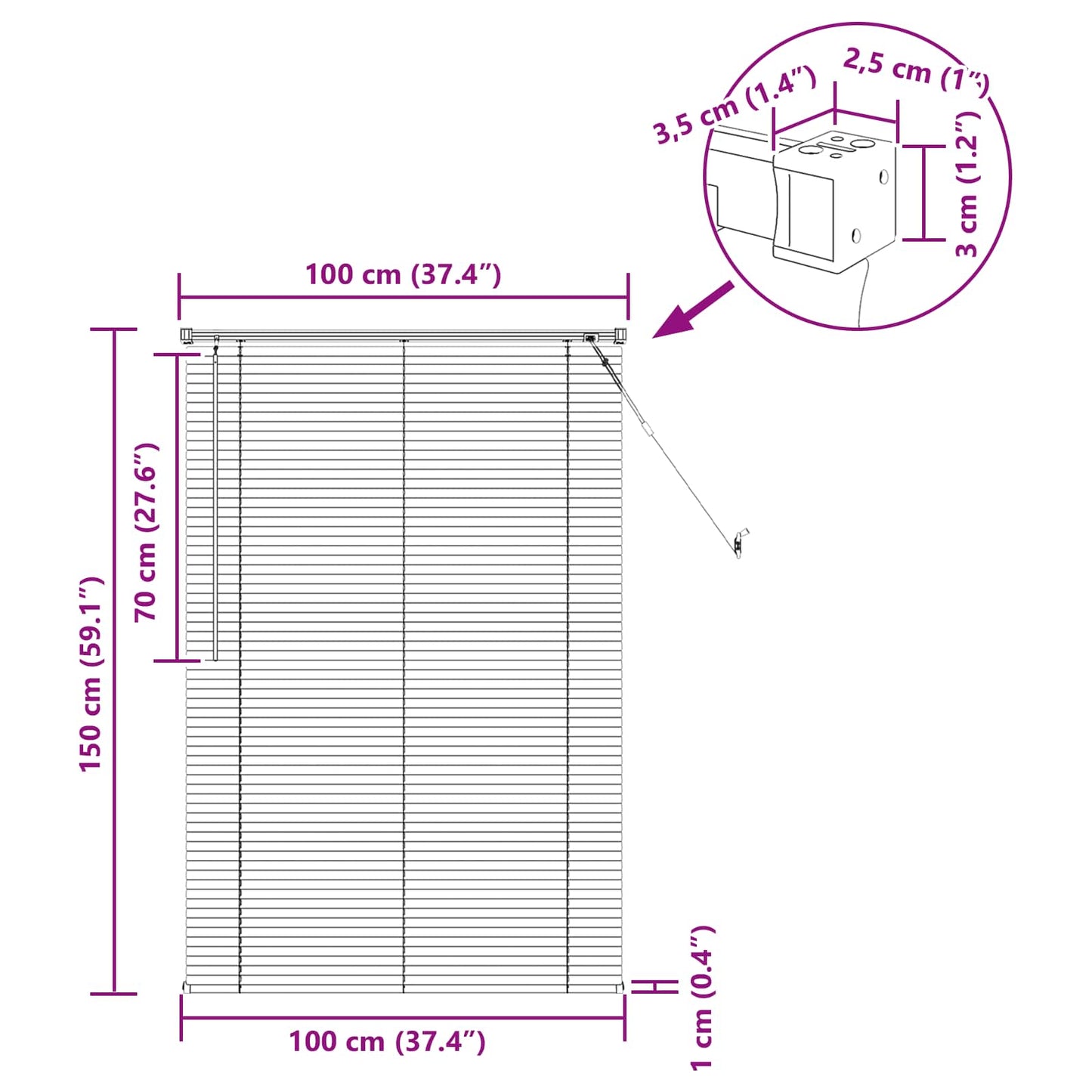 Persienner Lys Brun med Mønster 150 x 100 cm 25 mm PVC