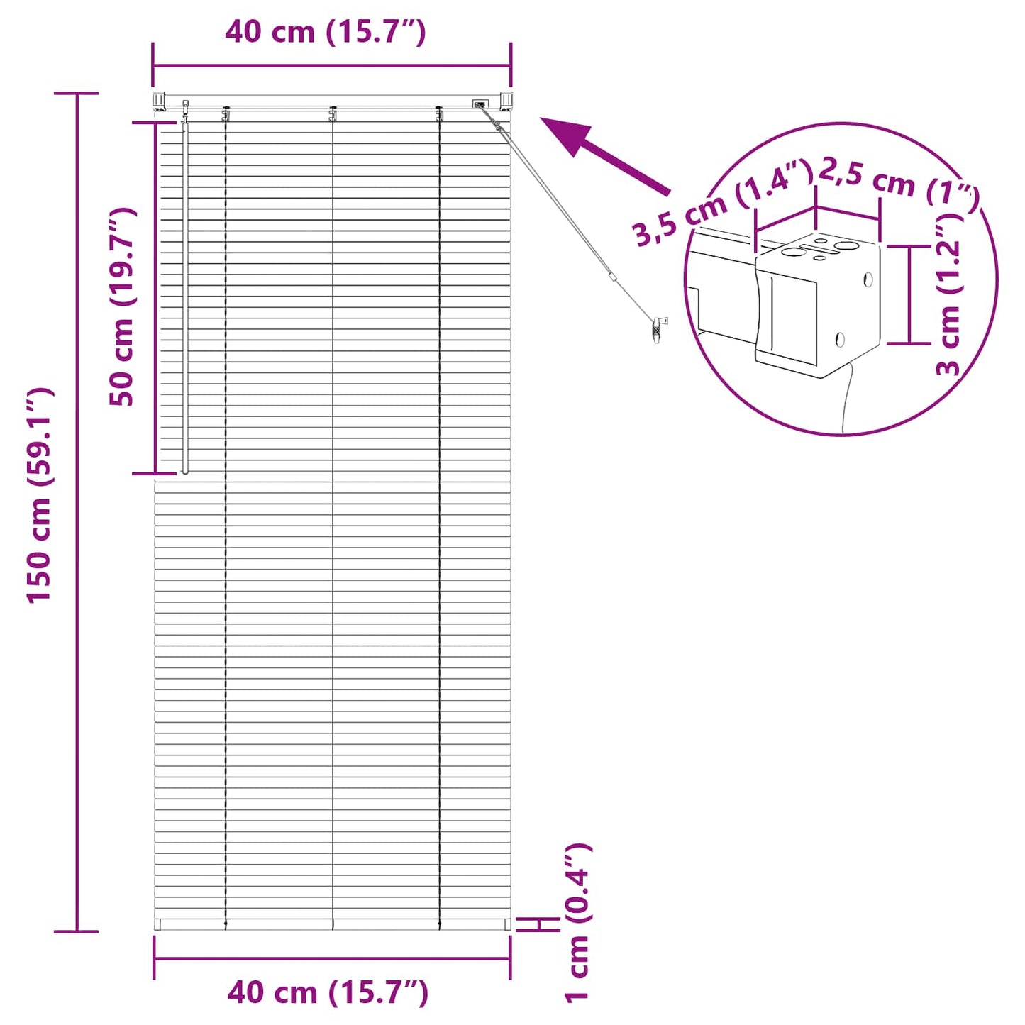 Persienner Mørk Brun med Mønster 150 x 40 cm 25 mm PVC