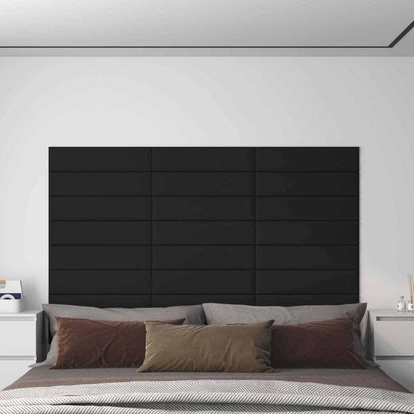 Væghovedgærde 12 pcs 60 x 15 cm Sort Stof