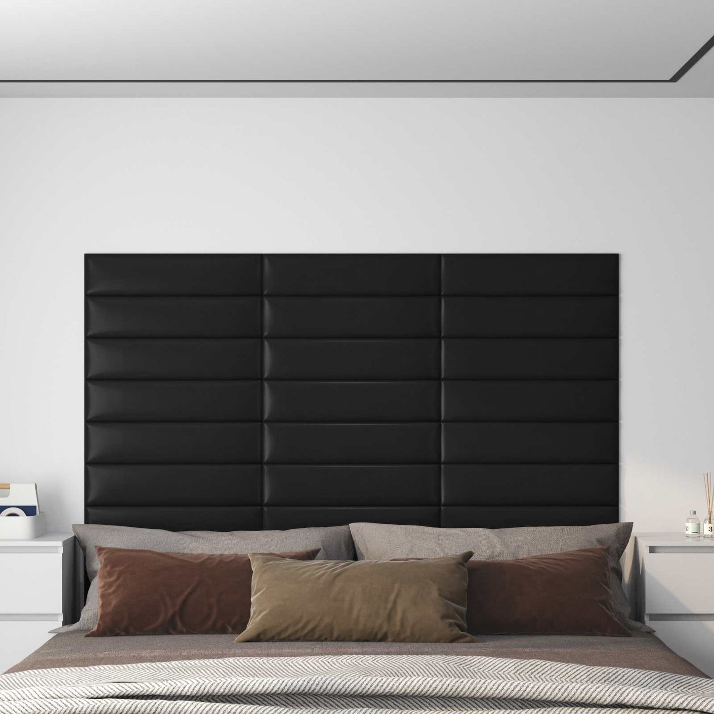 Væghovedgærde 12 pcs 60 x 15 cm Sort Stof