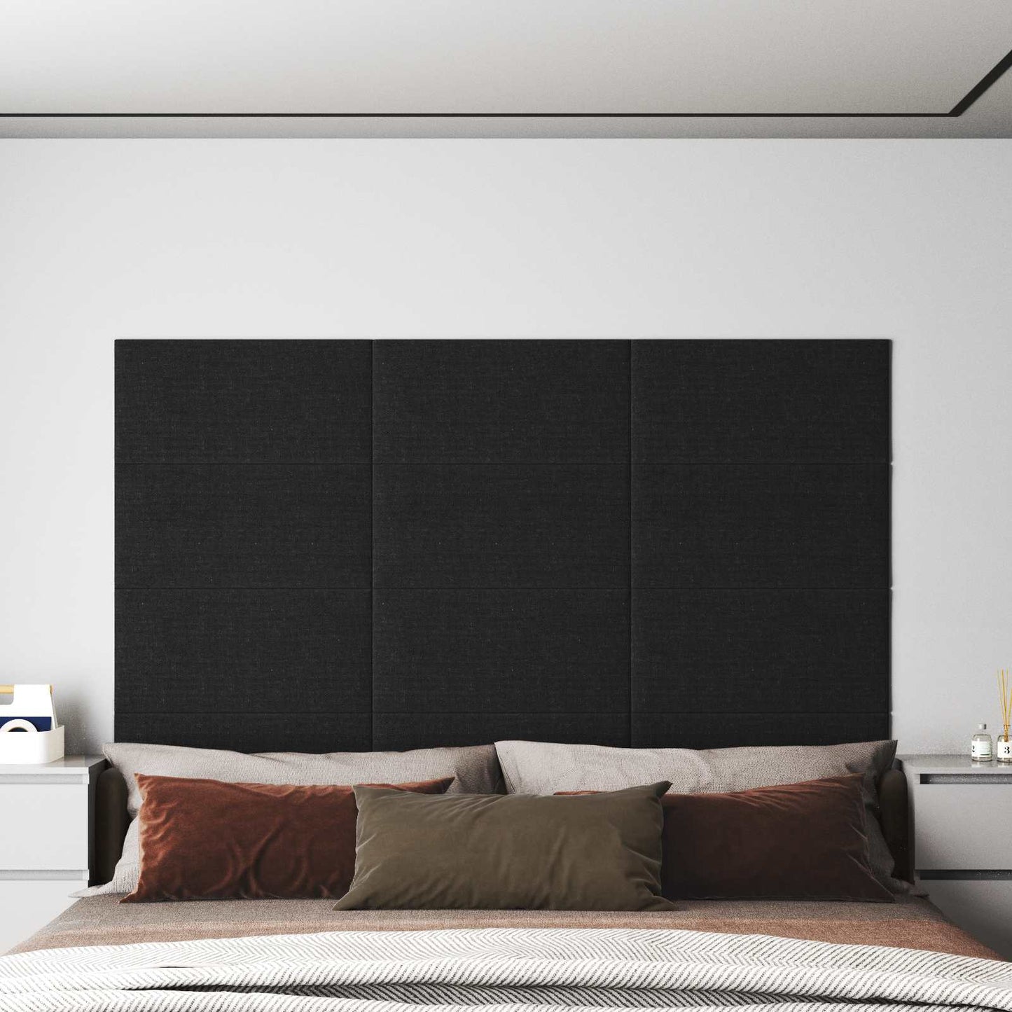Væghovedgærde 12 pcs 60 x 30 cm Sort Stof