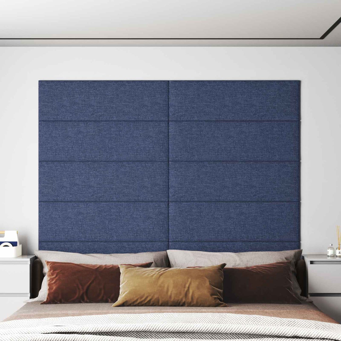 Væghovedgærde 12 pcs 90 x 30 cm Blå Stof