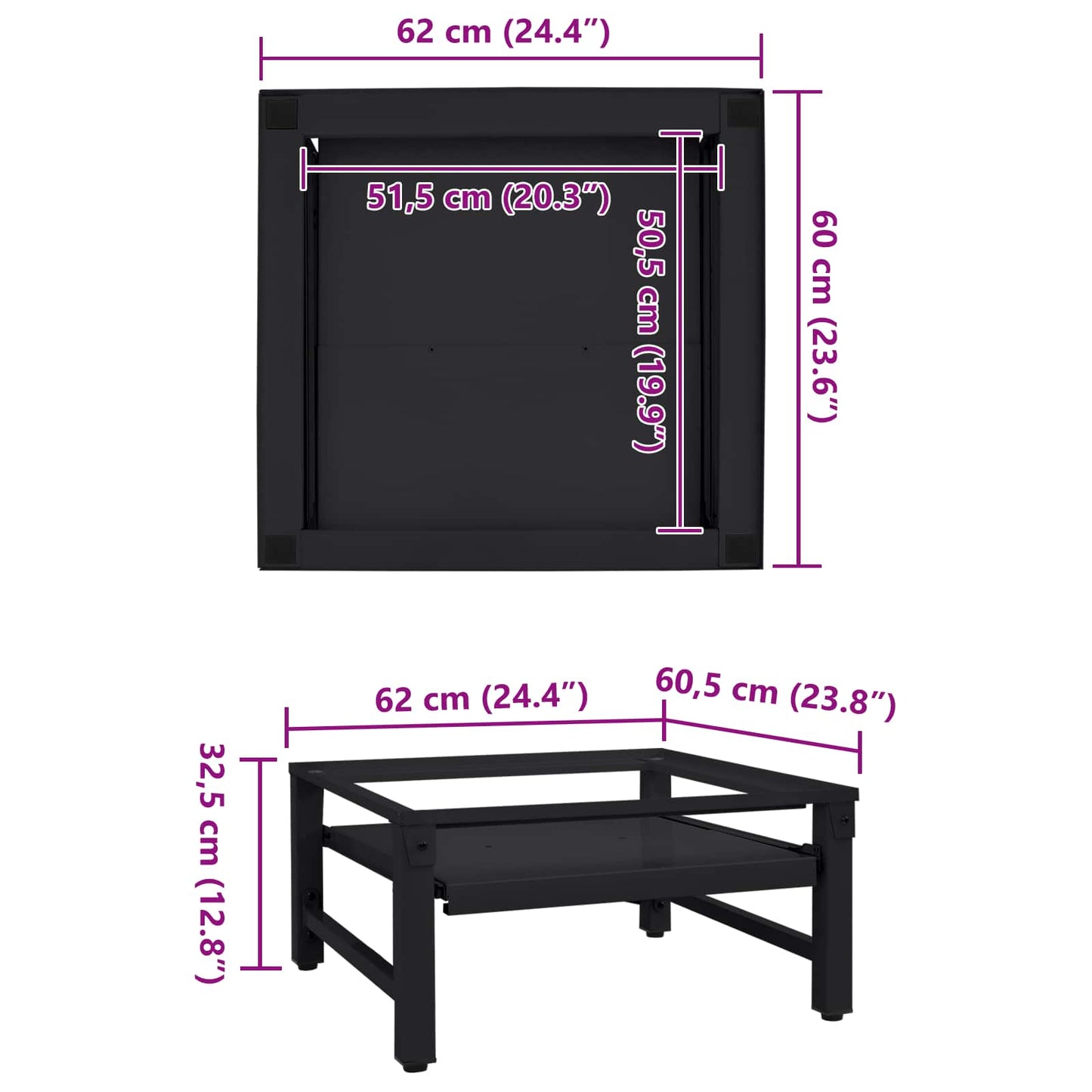 Vaskemaskine Pedestal Sort 62 x 60,5 x 32,5 cm Stål